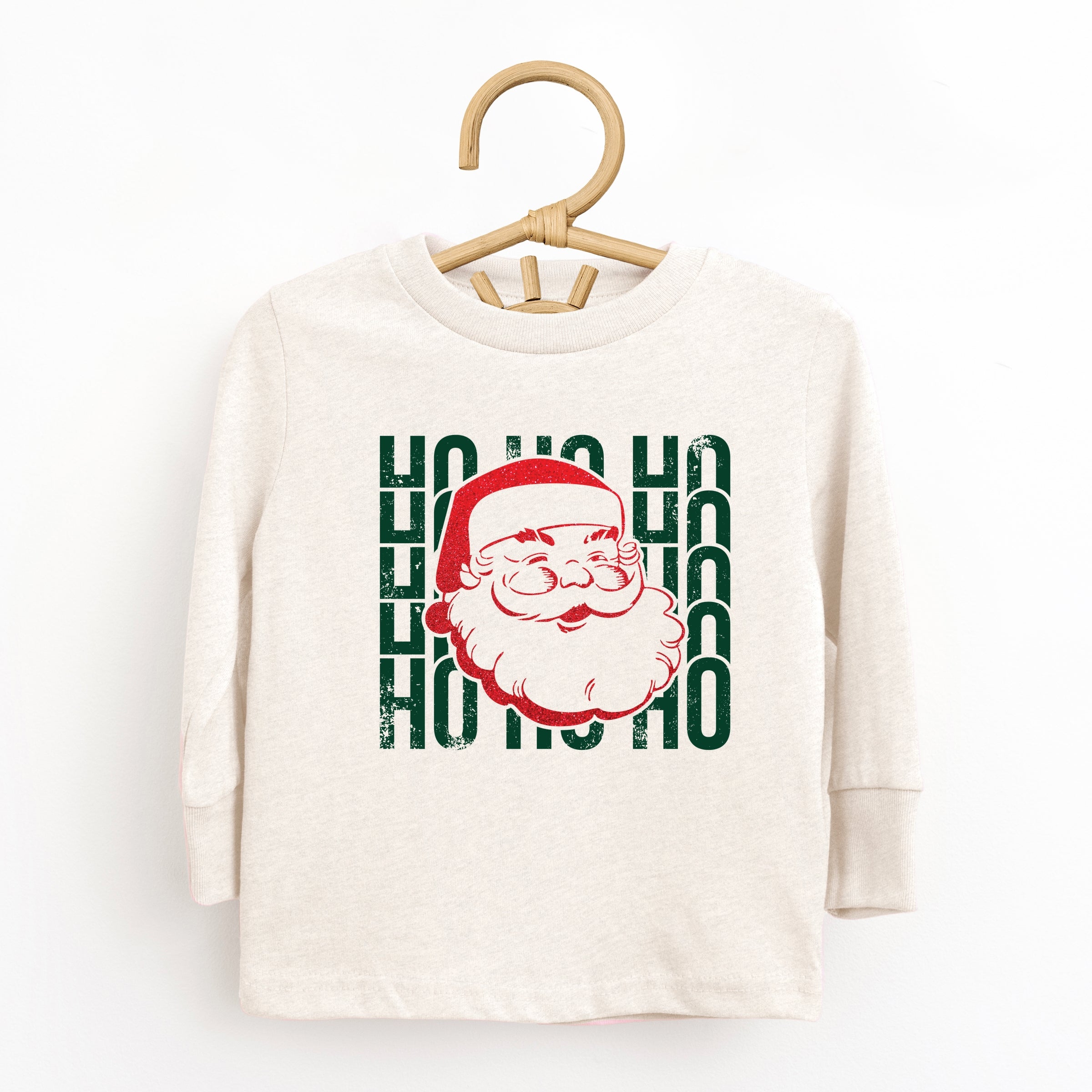 Ho Ho Ho Glitter Santa - Toddler Long Sleeve Graphic Tee