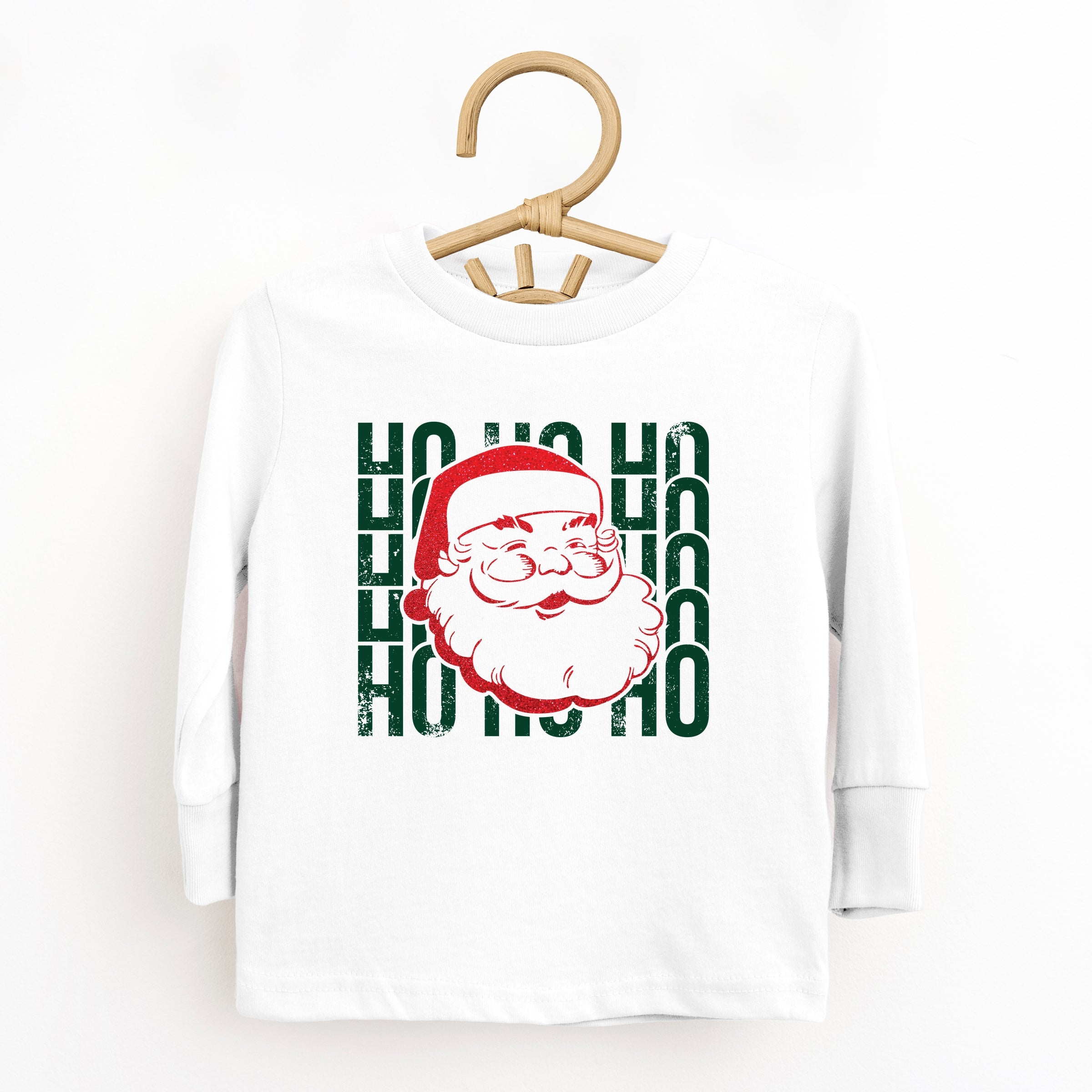 Ho Ho Ho Glitter Santa - Toddler Long Sleeve Graphic Tee