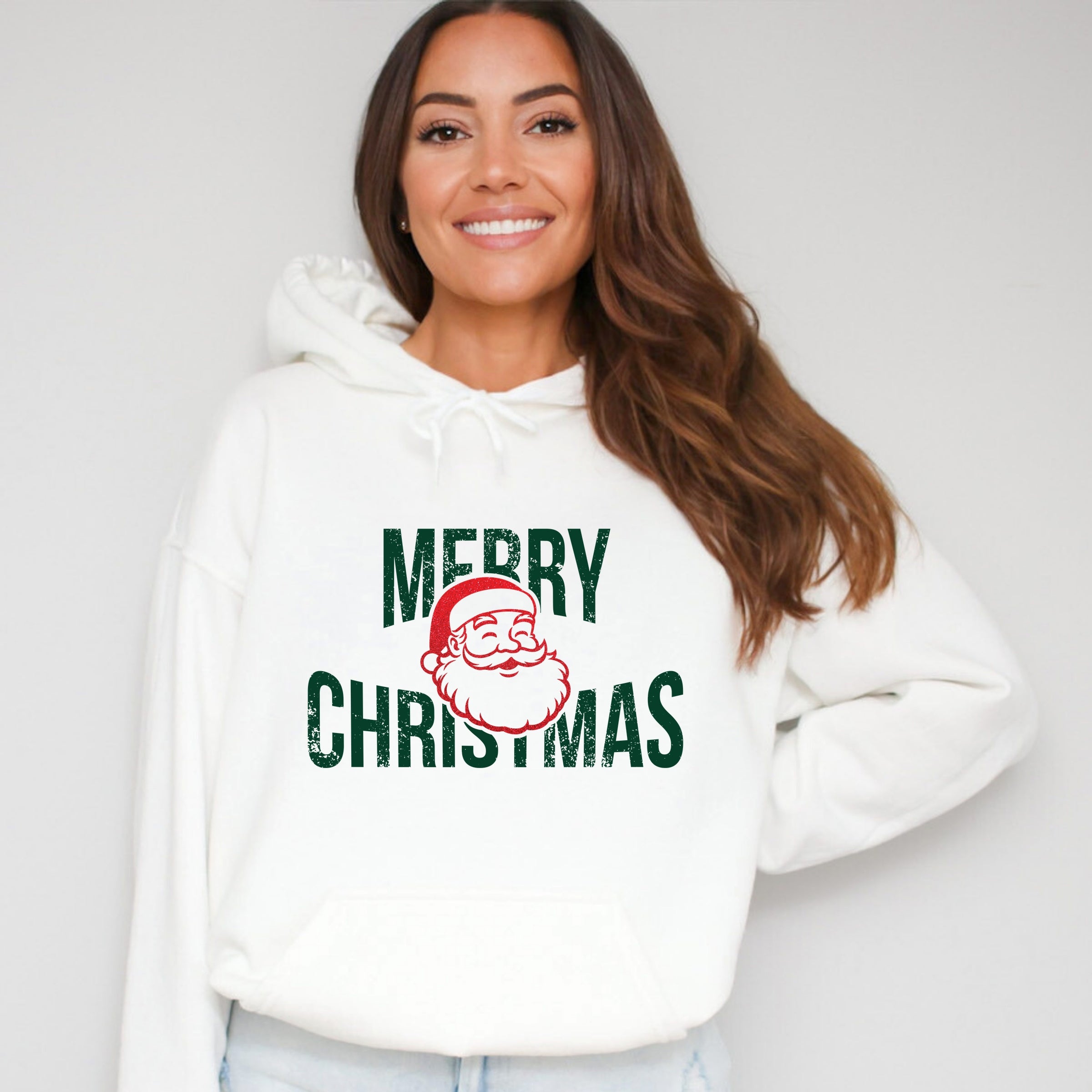 Merry Christmas Arched Glitter Santa - Womens Hoodie