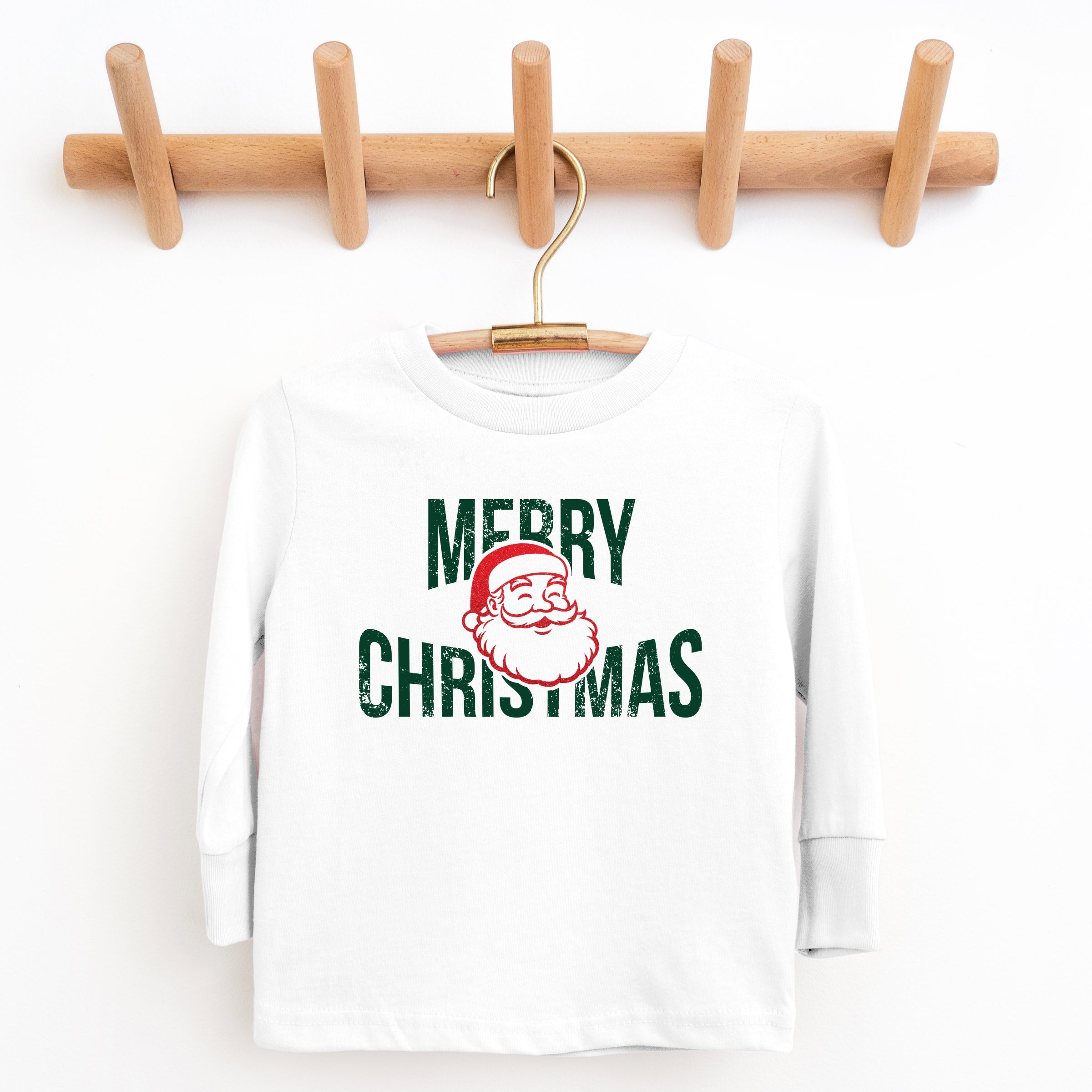 Merry Christmas Arched Glitter Santa - Youth Long Sleeve Graphic T-Shirt