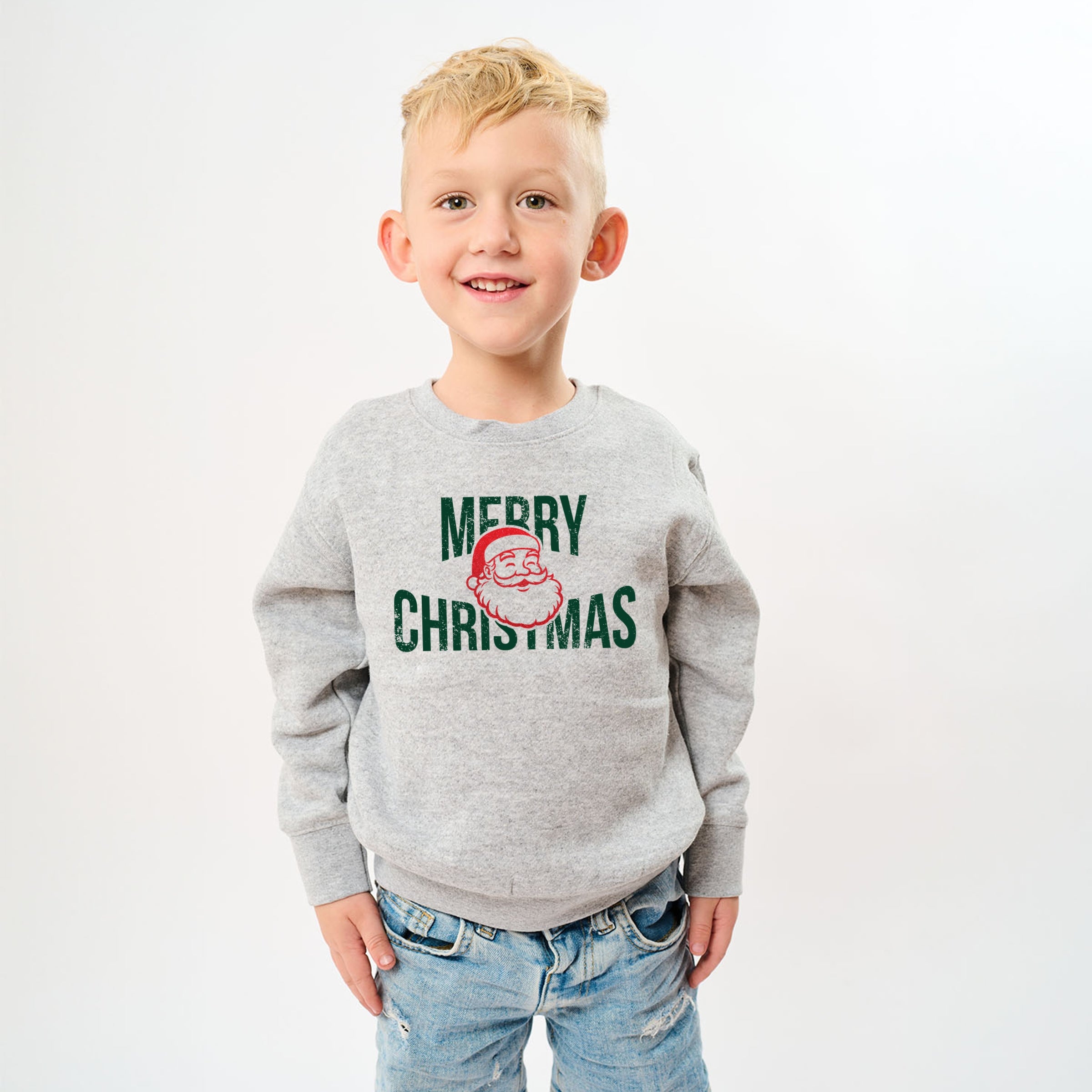 Merry Christmas Arched Glitter Santa - Youth Graphic Sweatshirt