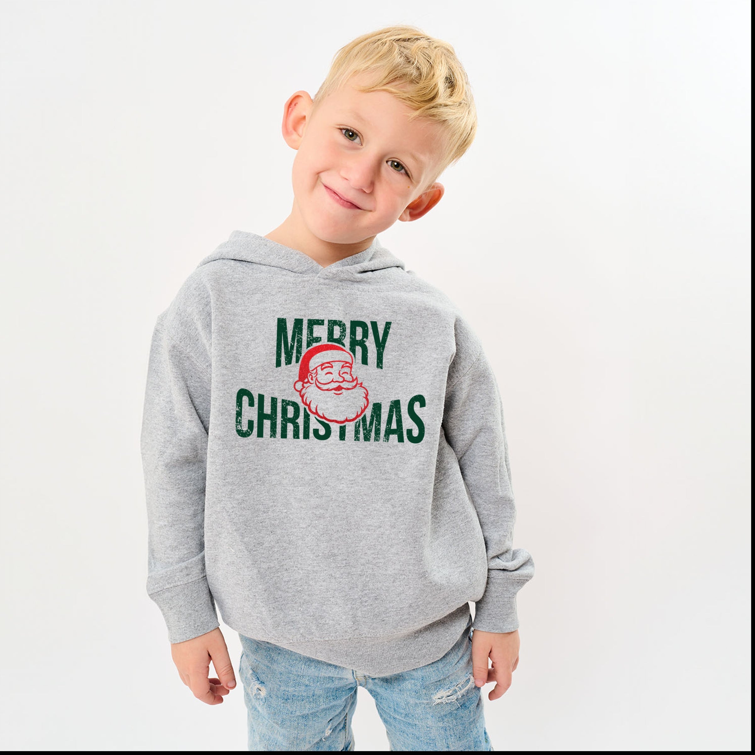 Merry Christmas Arched Glitter Santa - Toddler Hoodie