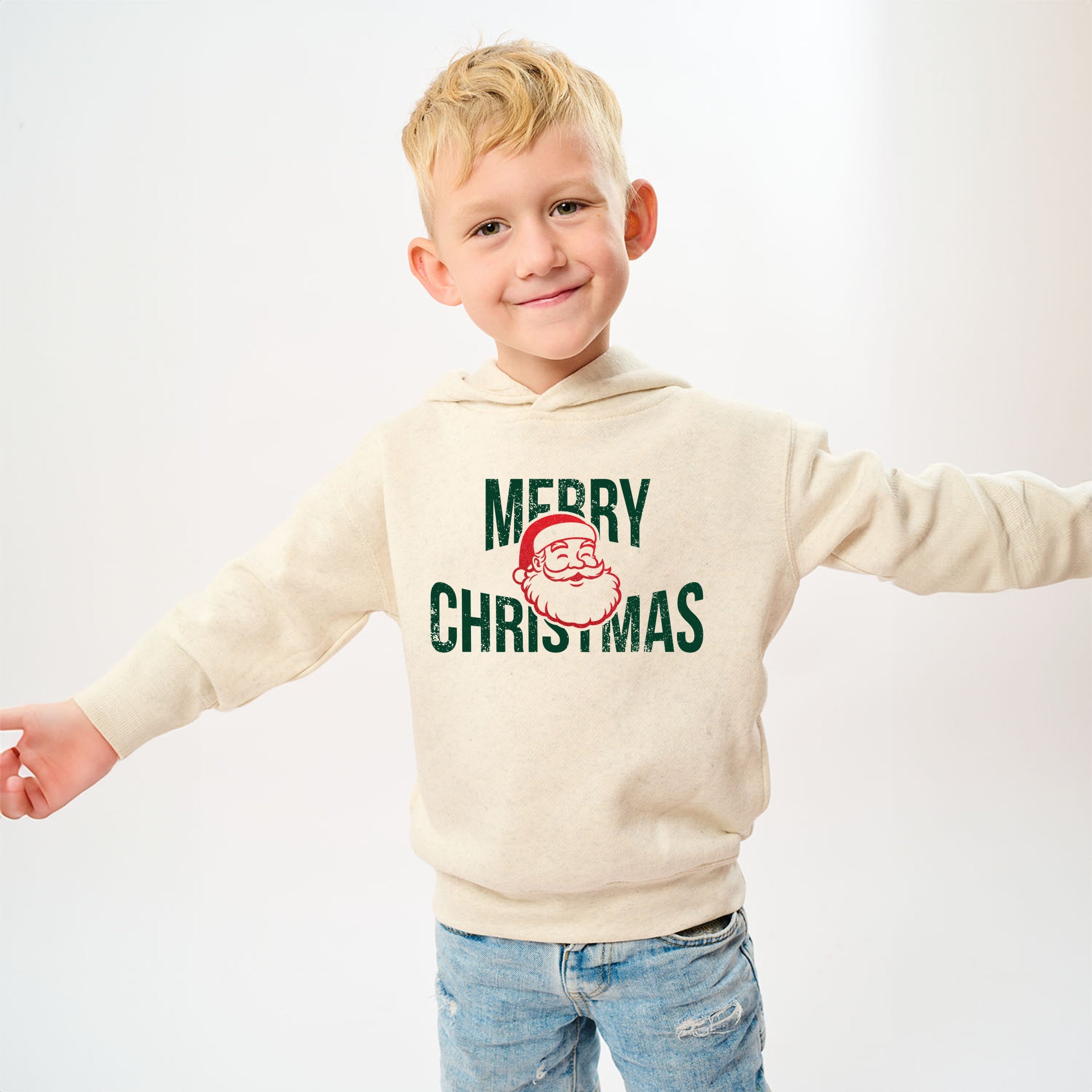 Merry Christmas Arched Glitter Santa - Toddler Hoodie