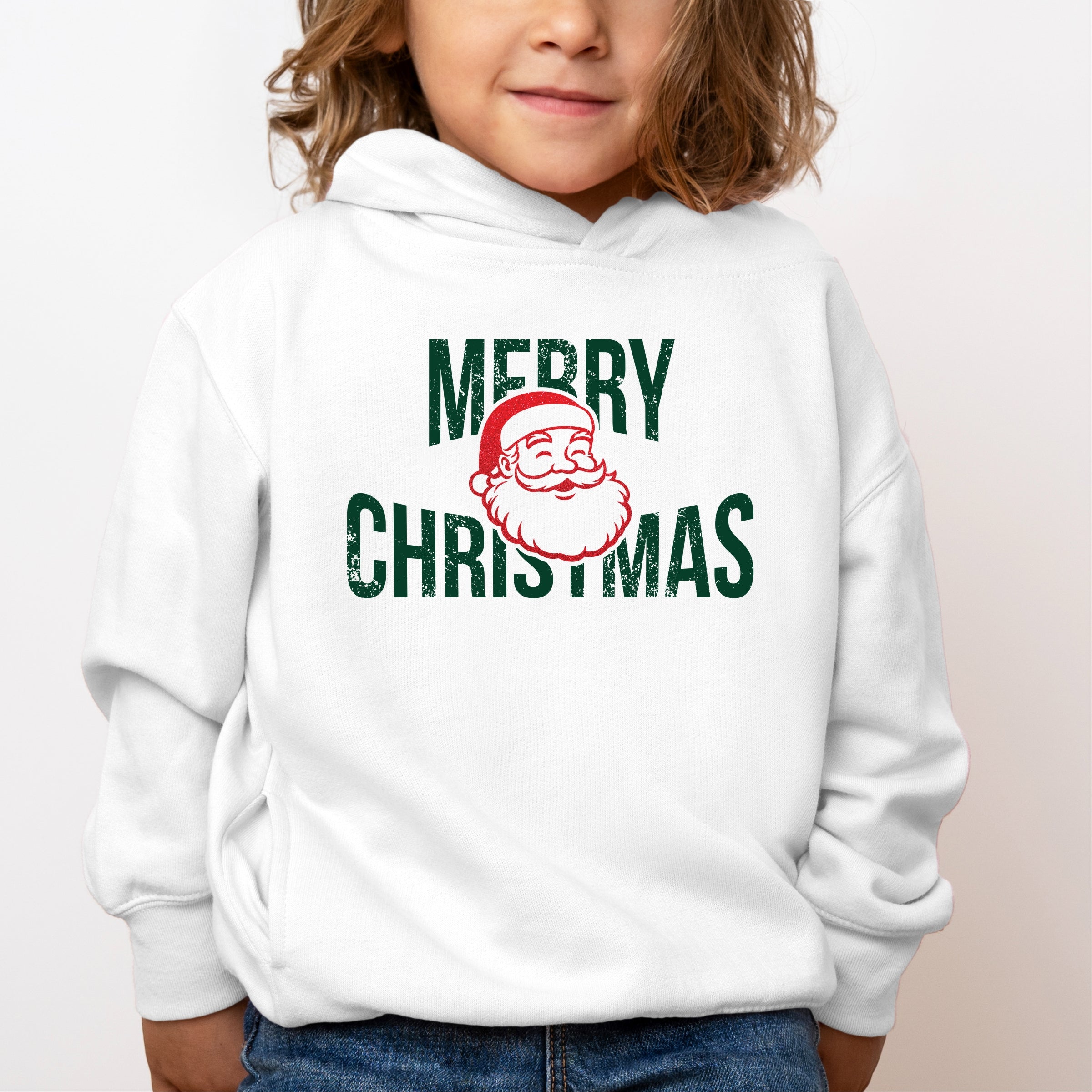 Merry Christmas Arched Glitter Santa - Toddler Hoodie