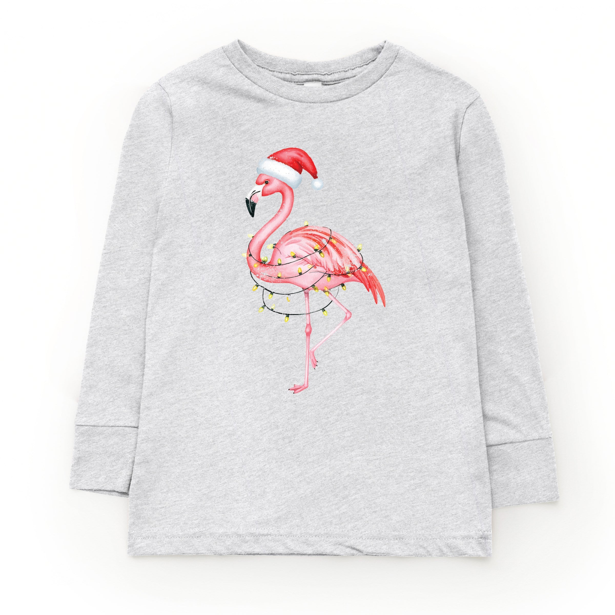 Flamingo Christmas Lights Watercolor - Youth Long Sleeve Graphic T-Shirt