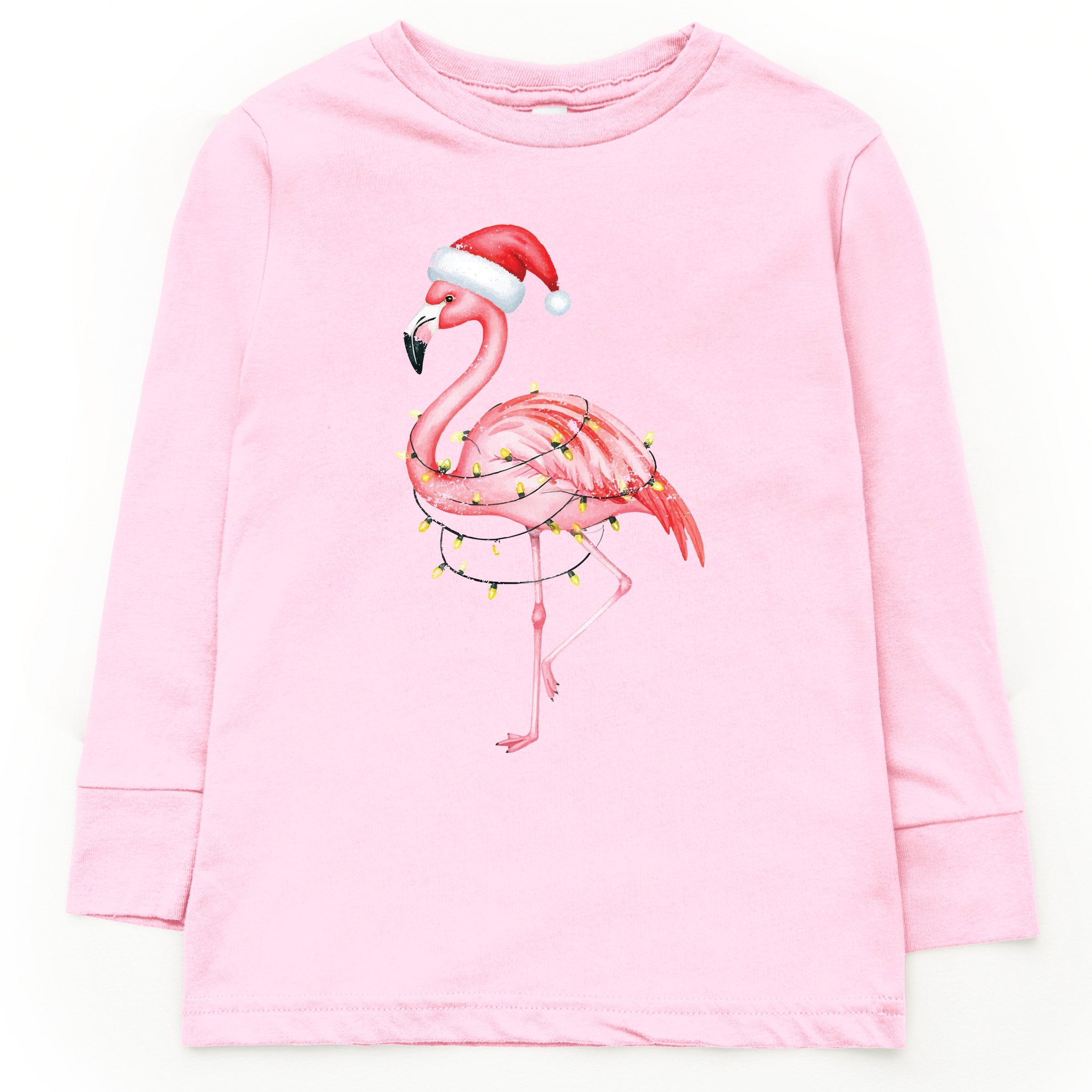 Flamingo Christmas Lights Watercolor - Youth Long Sleeve Graphic T-Shirt