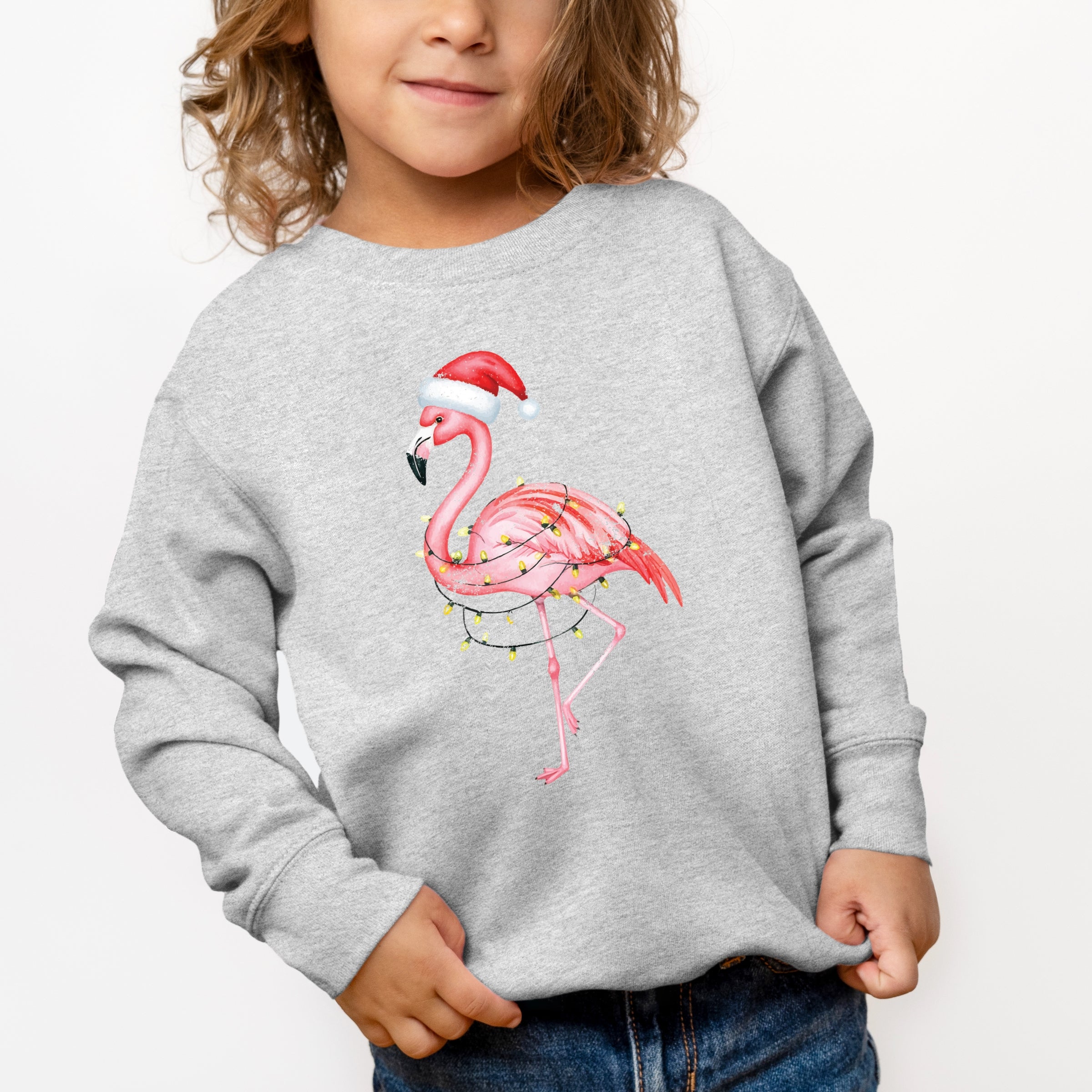 Flamingo Christmas Lights Watercolor - Toddler Graphic Sweatshirt