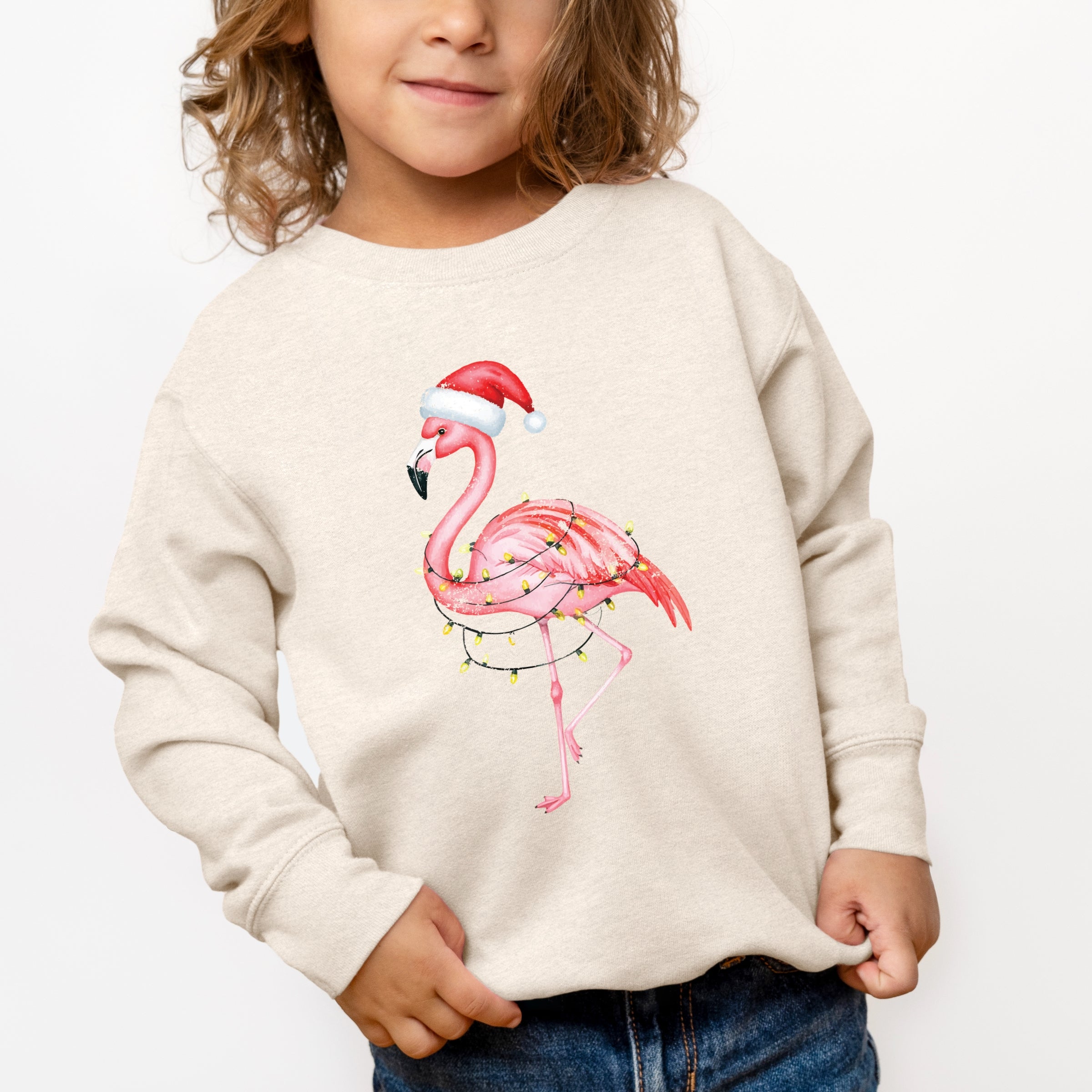 Flamingo Christmas Lights Watercolor - Toddler Graphic Sweatshirt