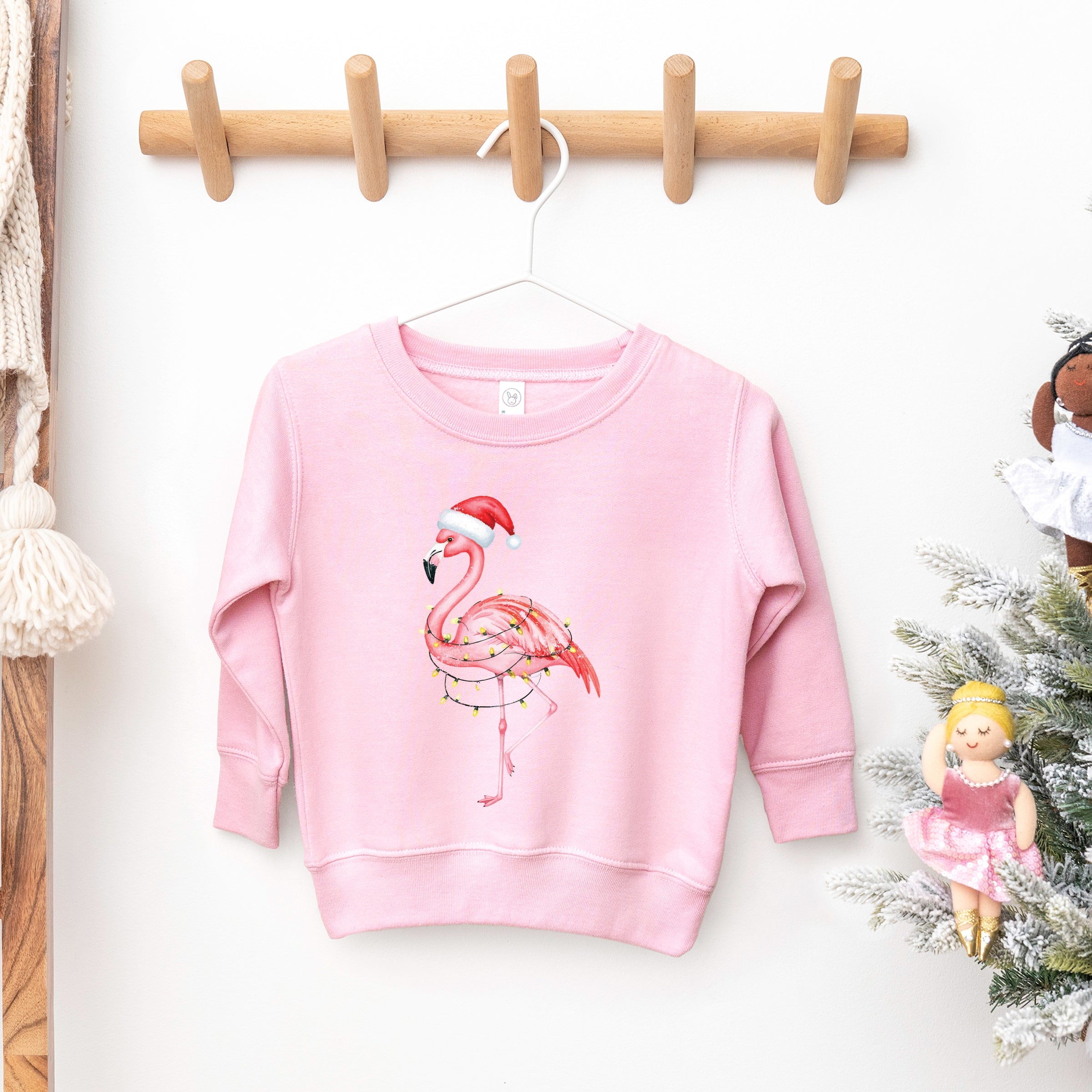 Flamingo Christmas Lights Watercolor - Toddler Graphic Sweatshirt