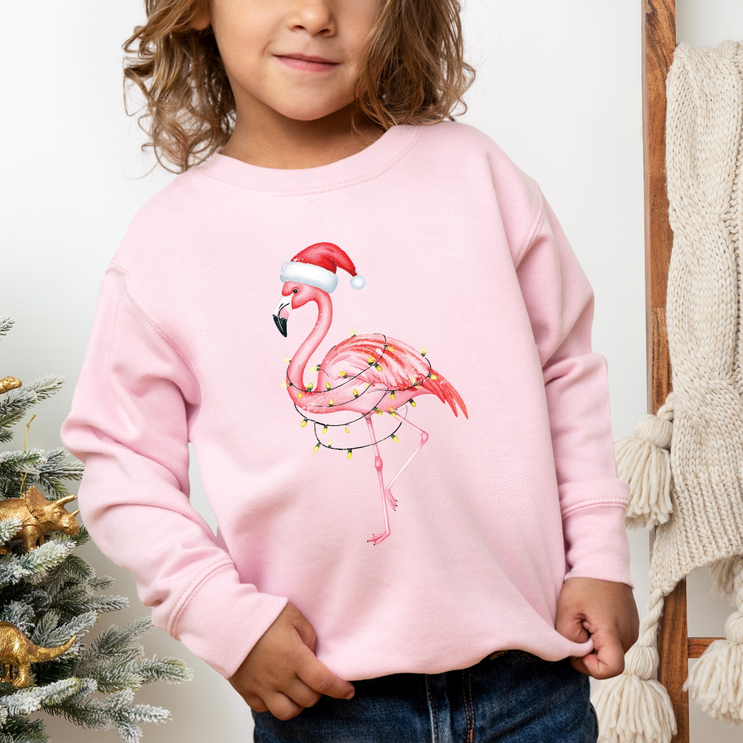Flamingo Christmas Lights Watercolor - Toddler Graphic Sweatshirt