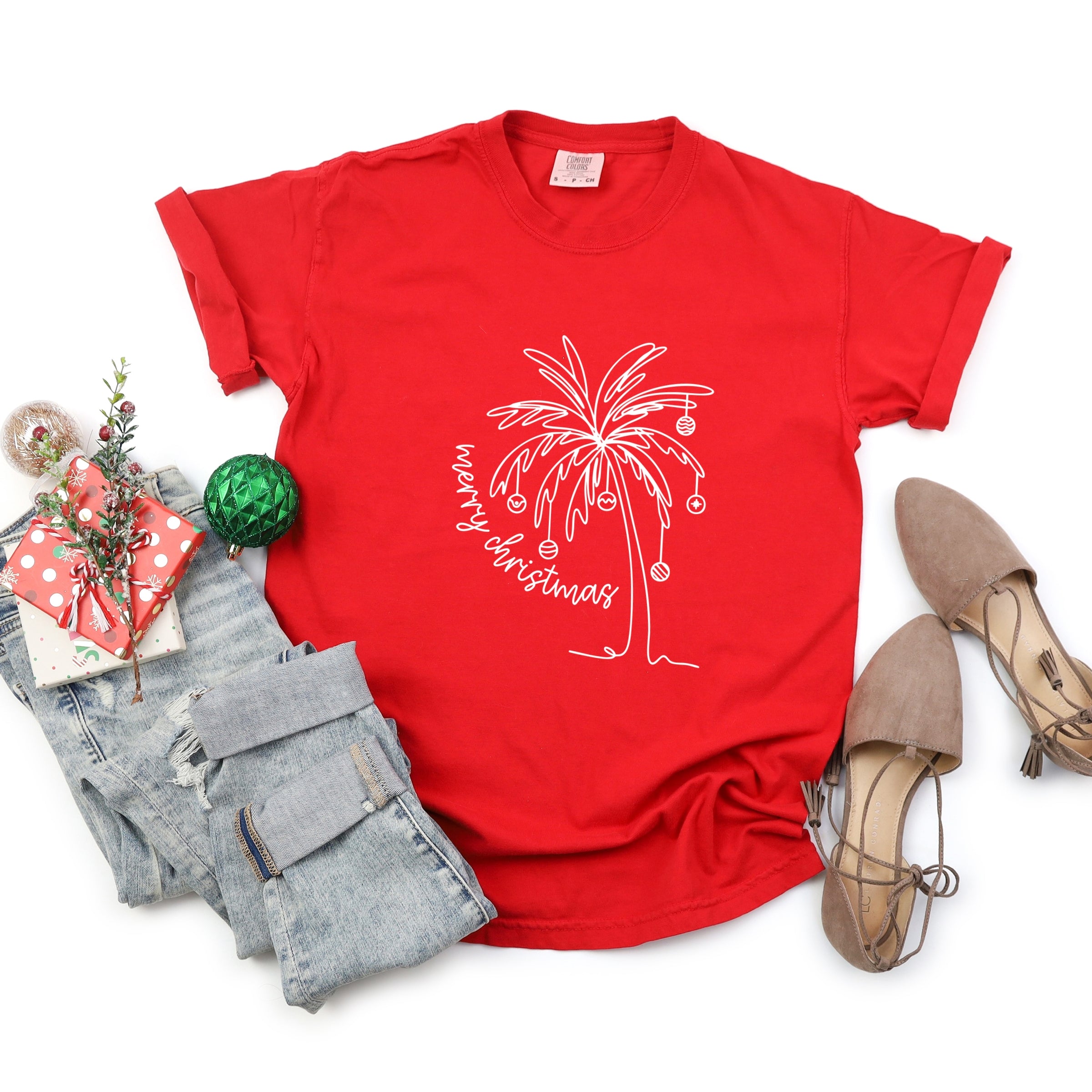 Merry Christmas Palm Tree - Garment Dyed Tee
