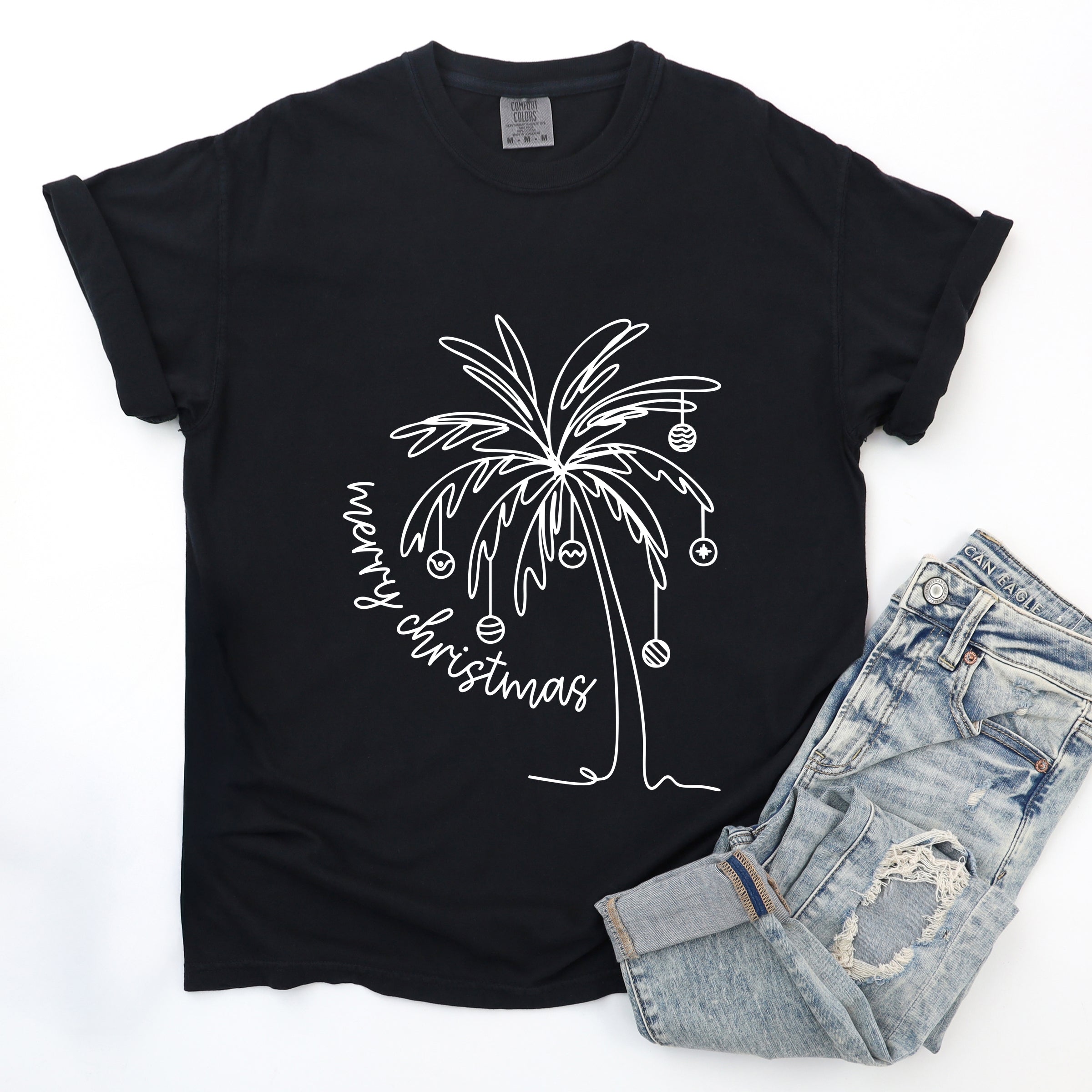 Merry Christmas Palm Tree - Garment Dyed Tee