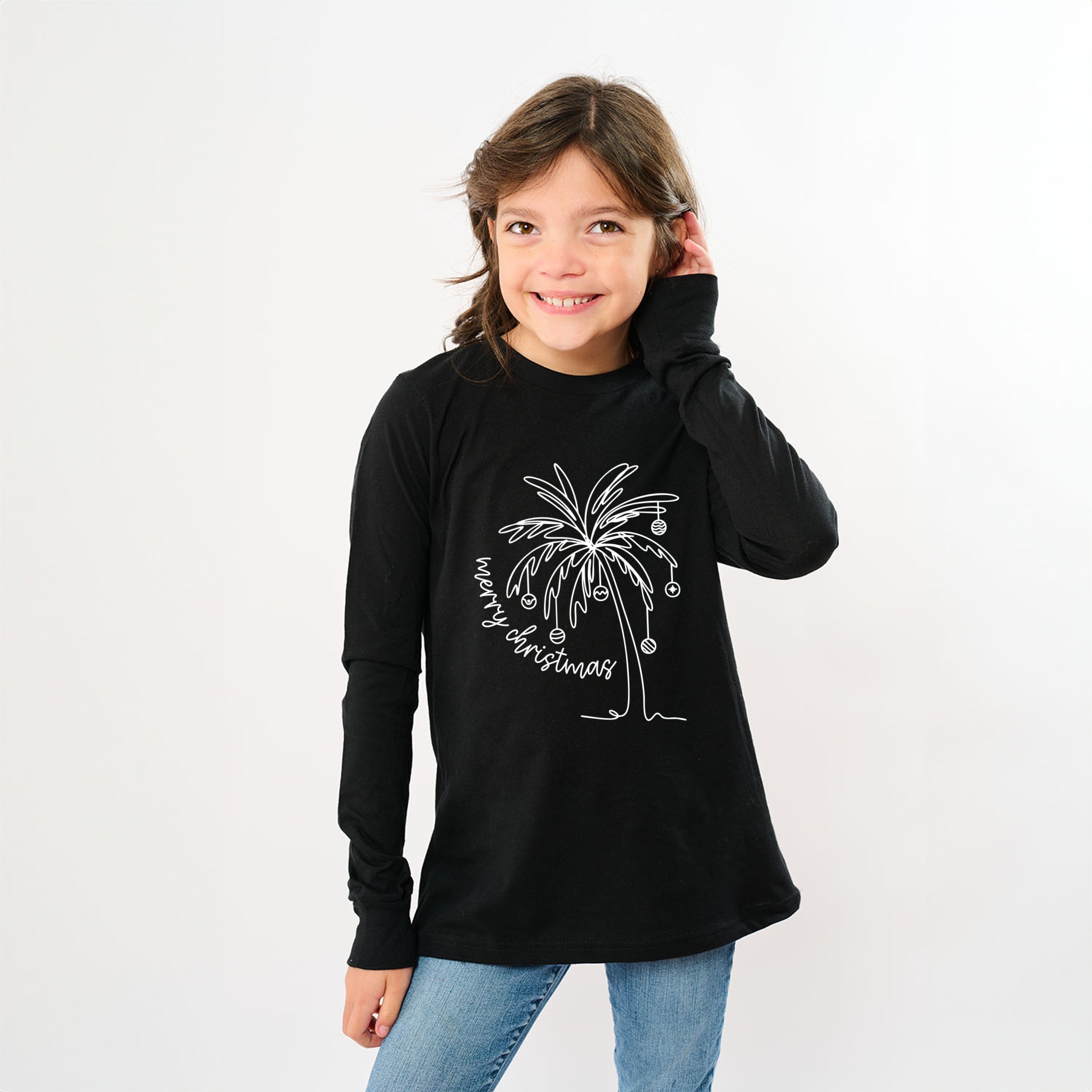 Merry Christmas Palm Tree - Youth Long Sleeve Graphic T-Shirt