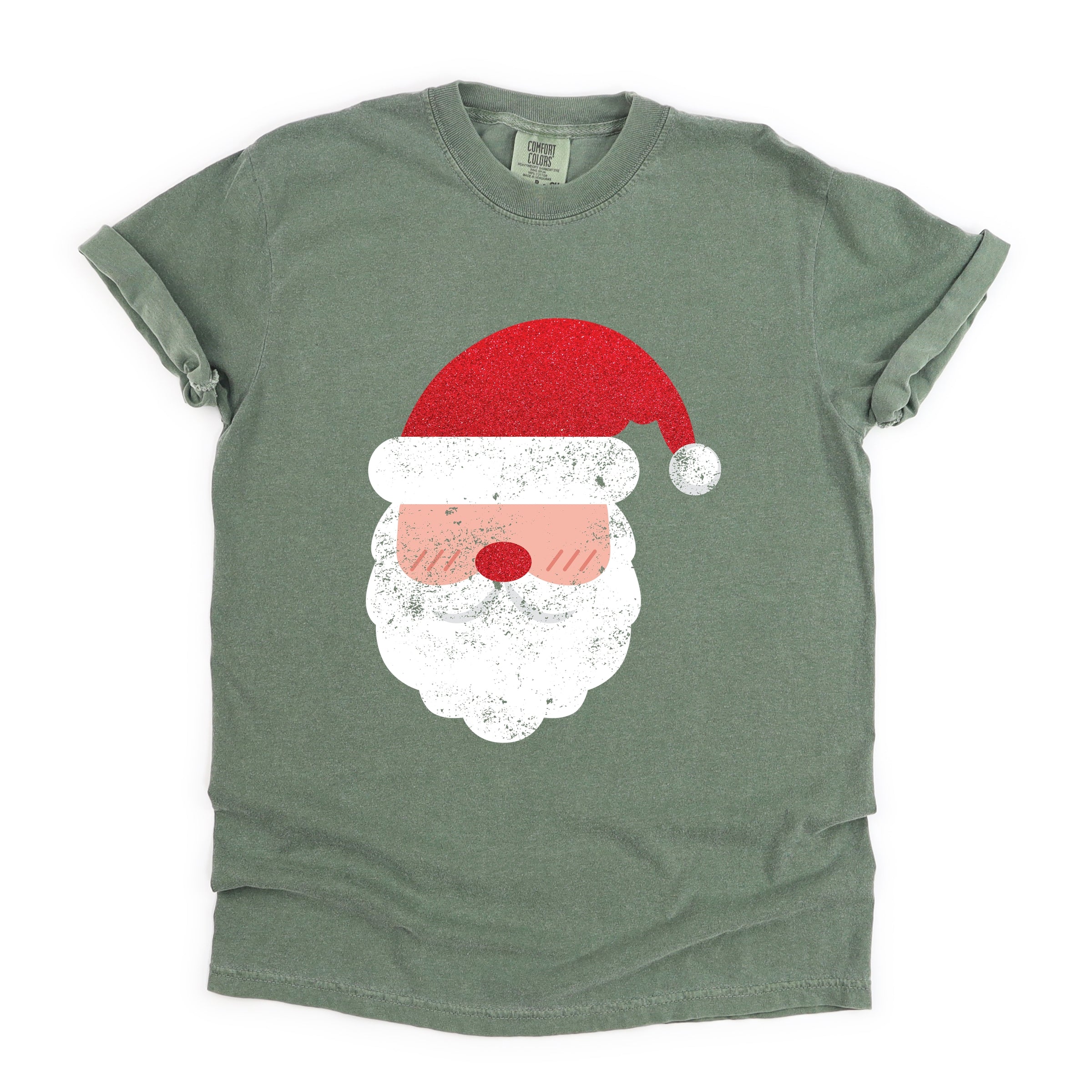 Santa Face Glitter - Womens Garment Dyed Tee