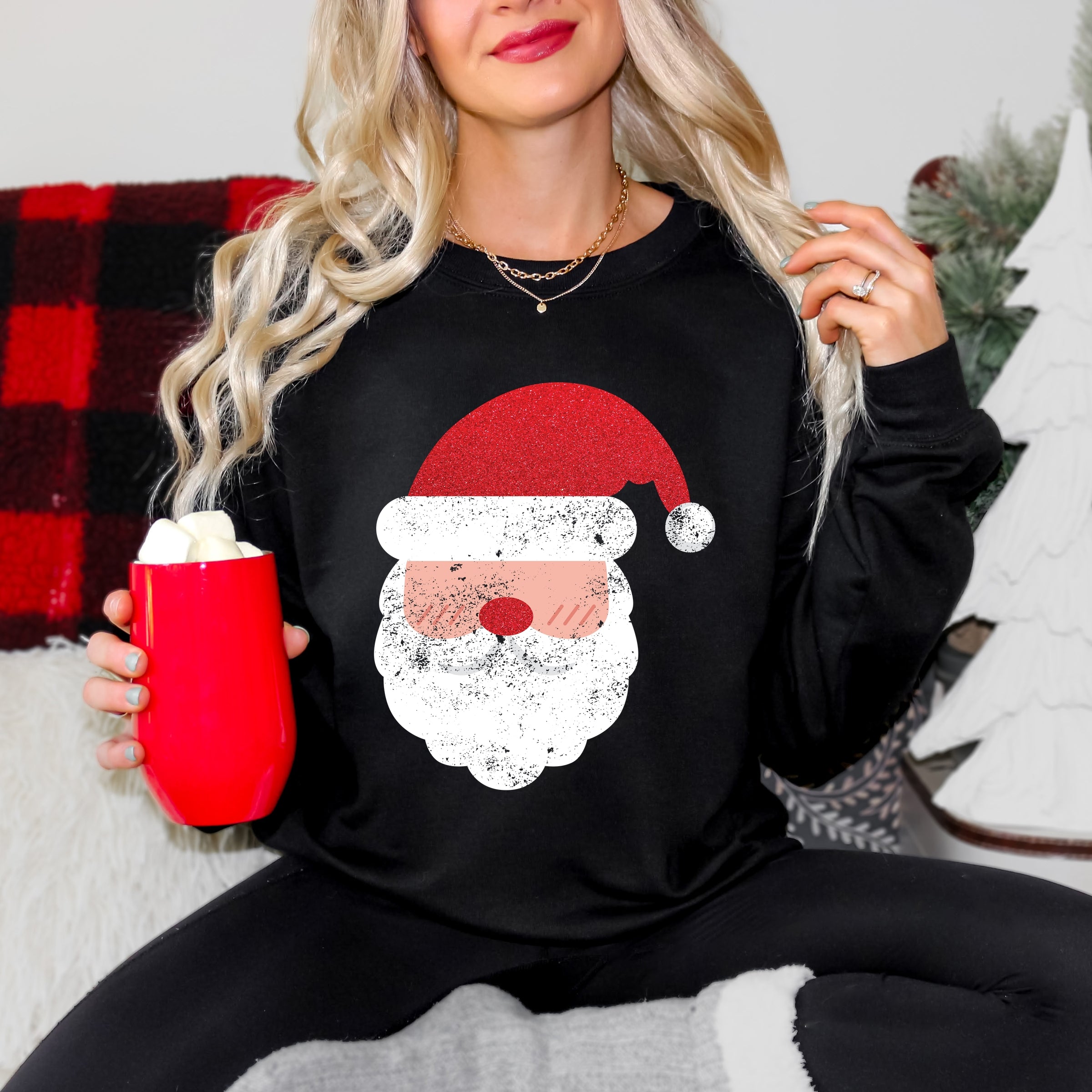 Santa Face Glitter - Womens Sweatshirt