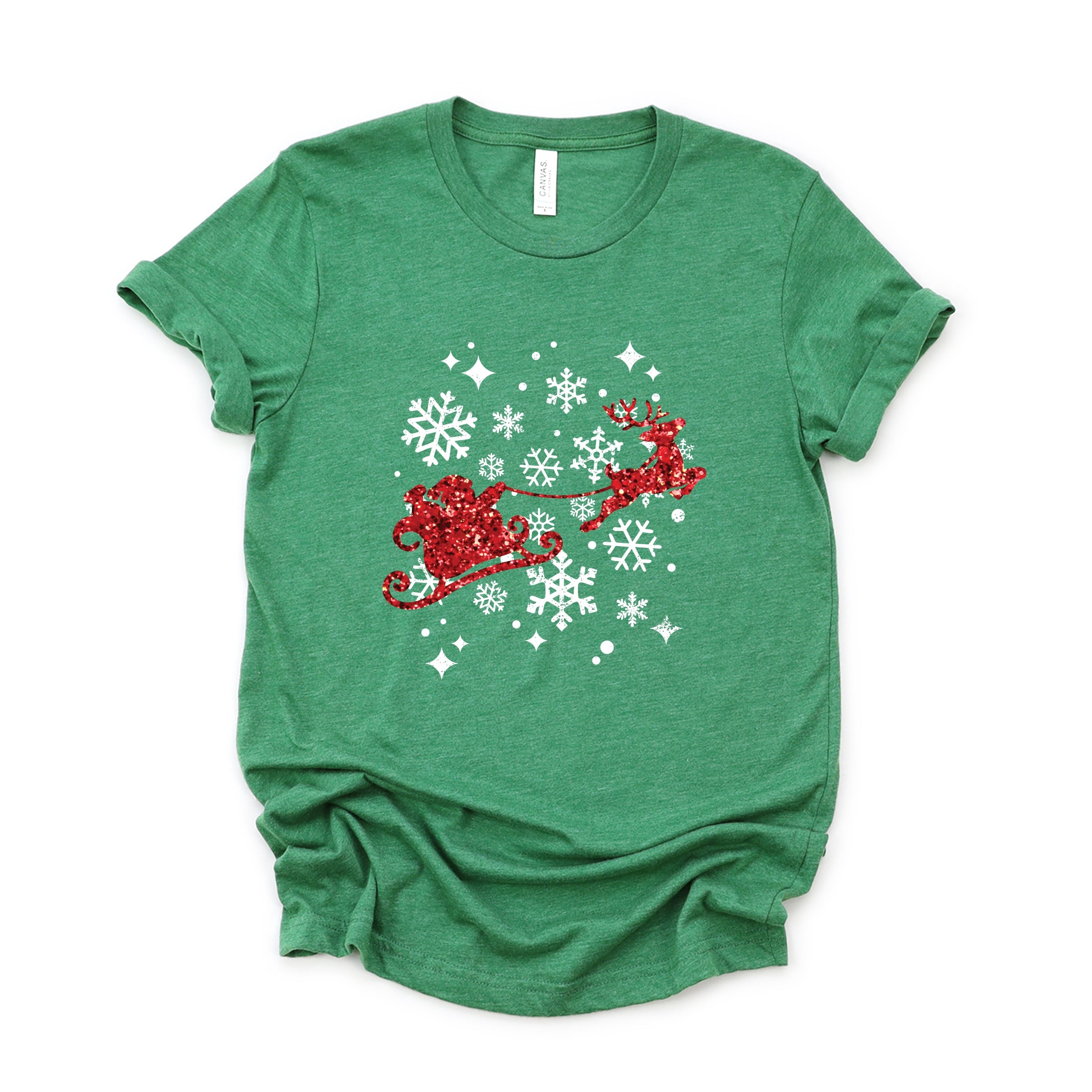Santa Sleigh Glitter - Womens Short Sleeve Tee