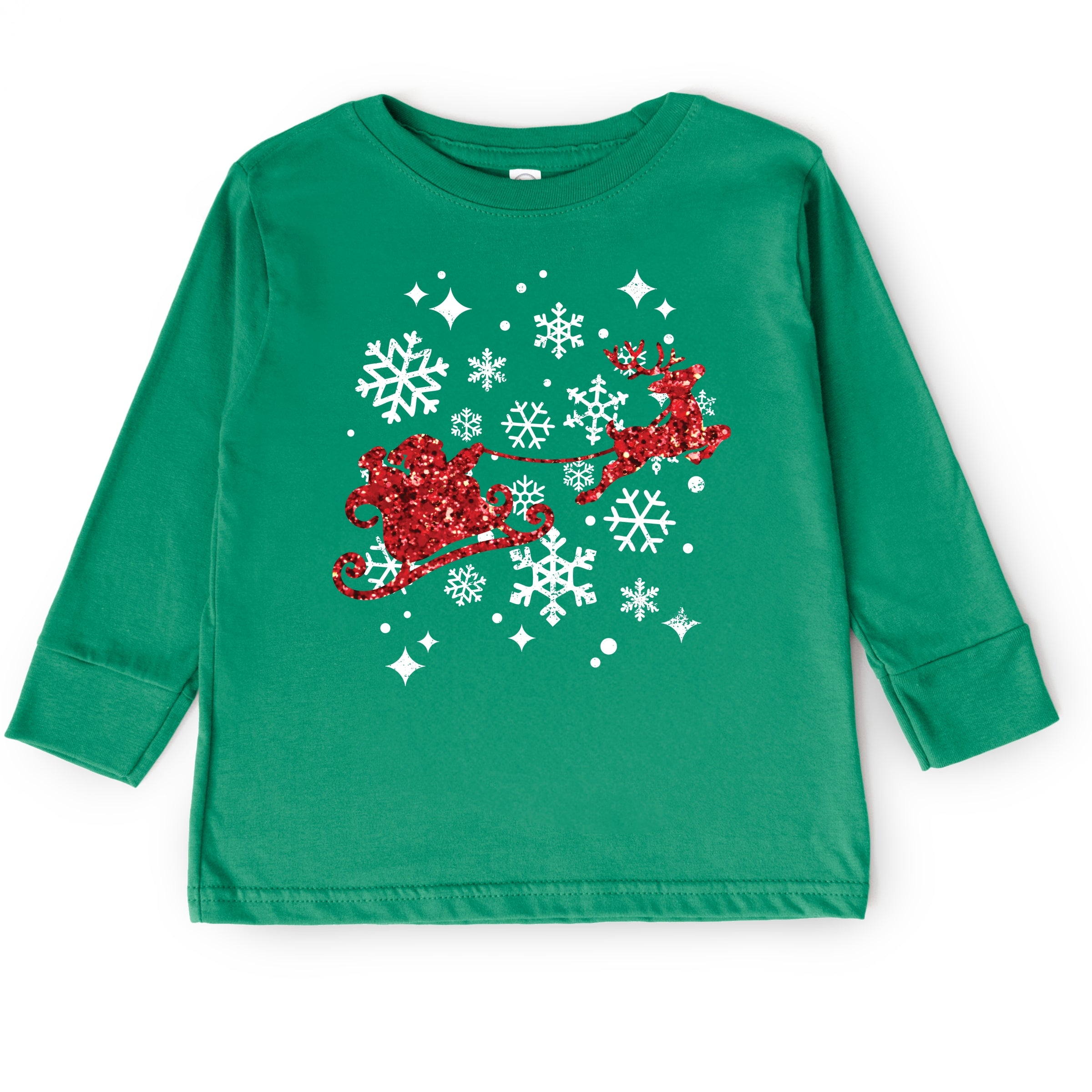 Santa Sleigh Glitter - Kids Youth Long Sleeve Tee and Kids Toddler Long Sleeve Tee