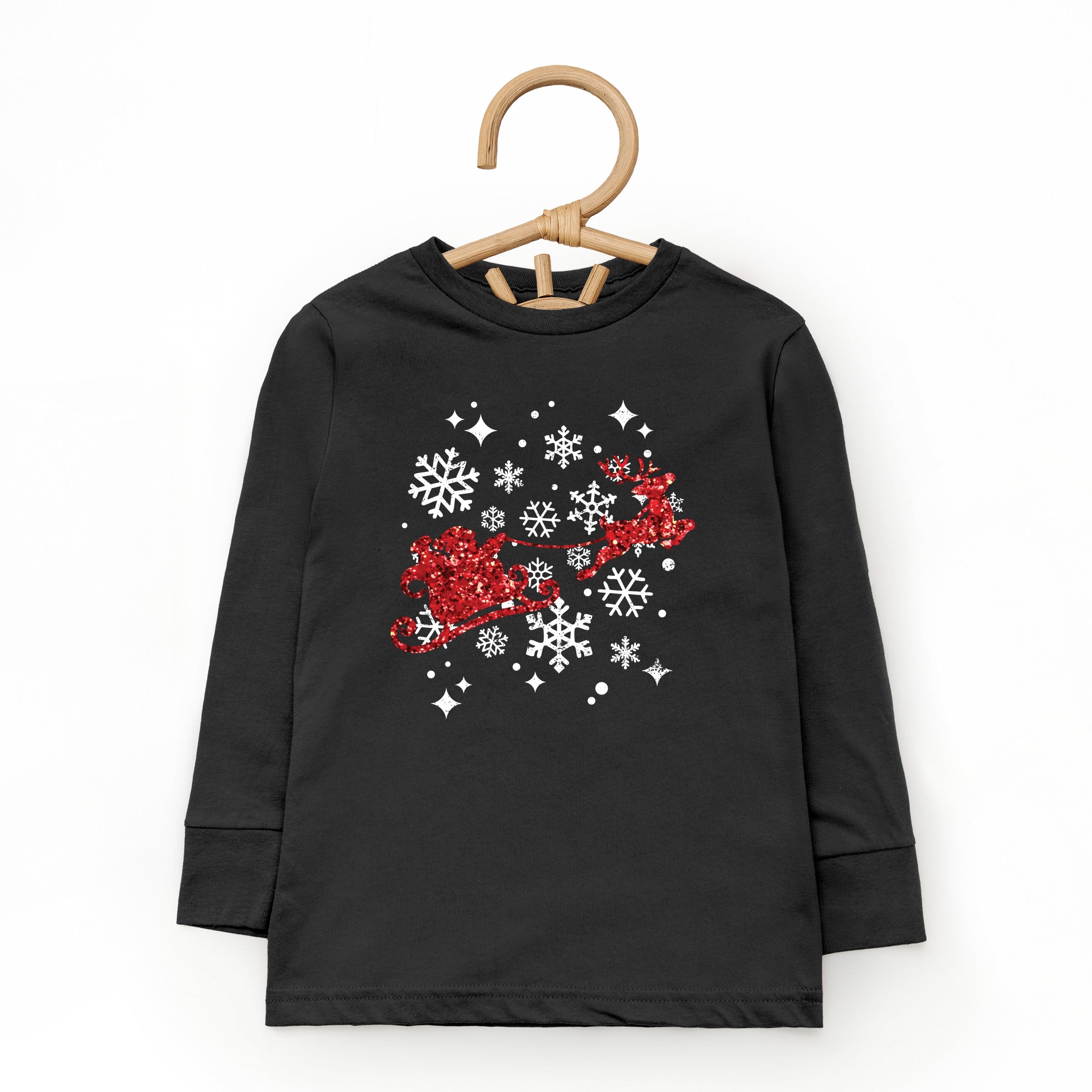 Santa Sleigh Glitter - Kids Youth Long Sleeve Tee and Kids Toddler Long Sleeve Tee
