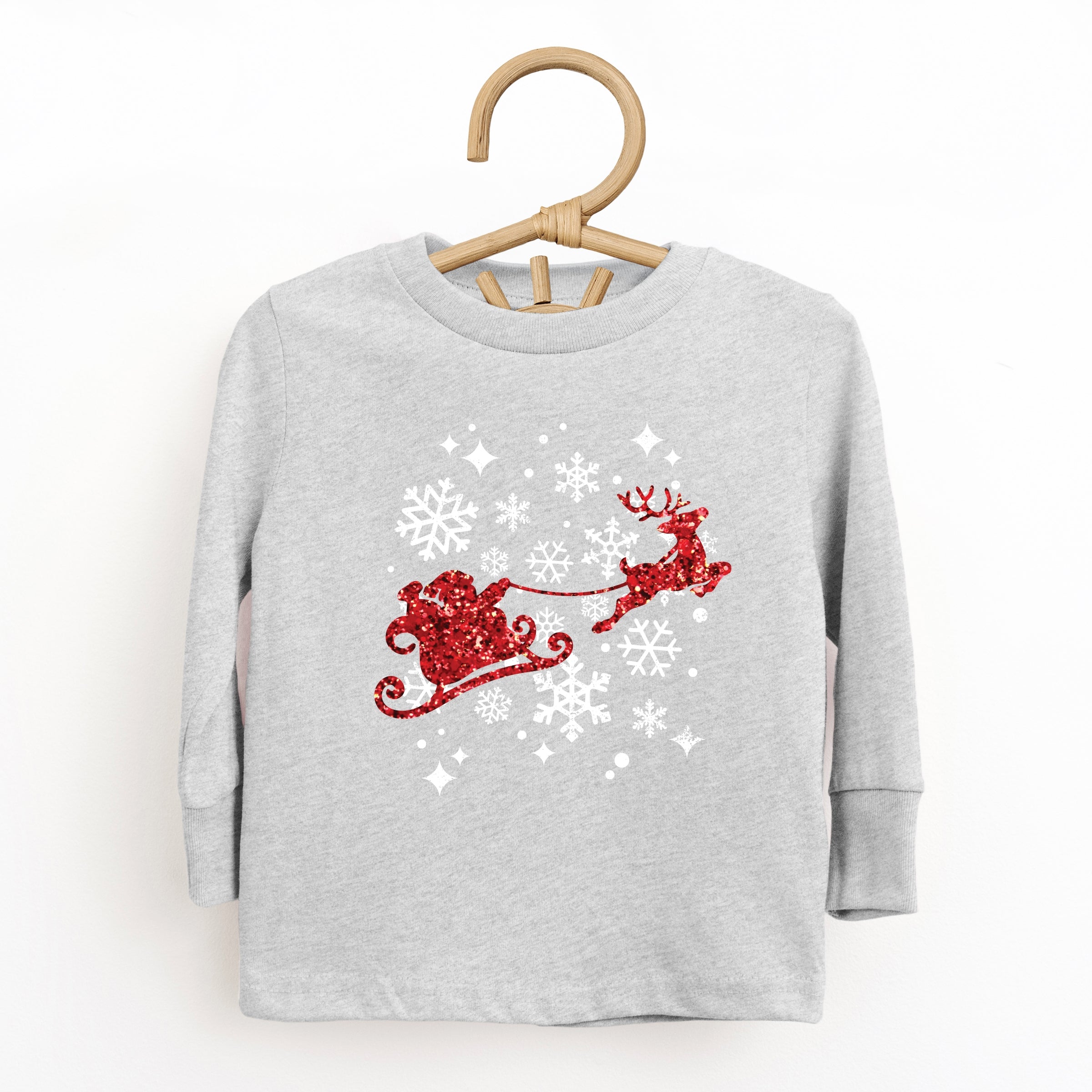 Santa Sleigh Glitter - Kids Youth Long Sleeve Tee and Kids Toddler Long Sleeve Tee
