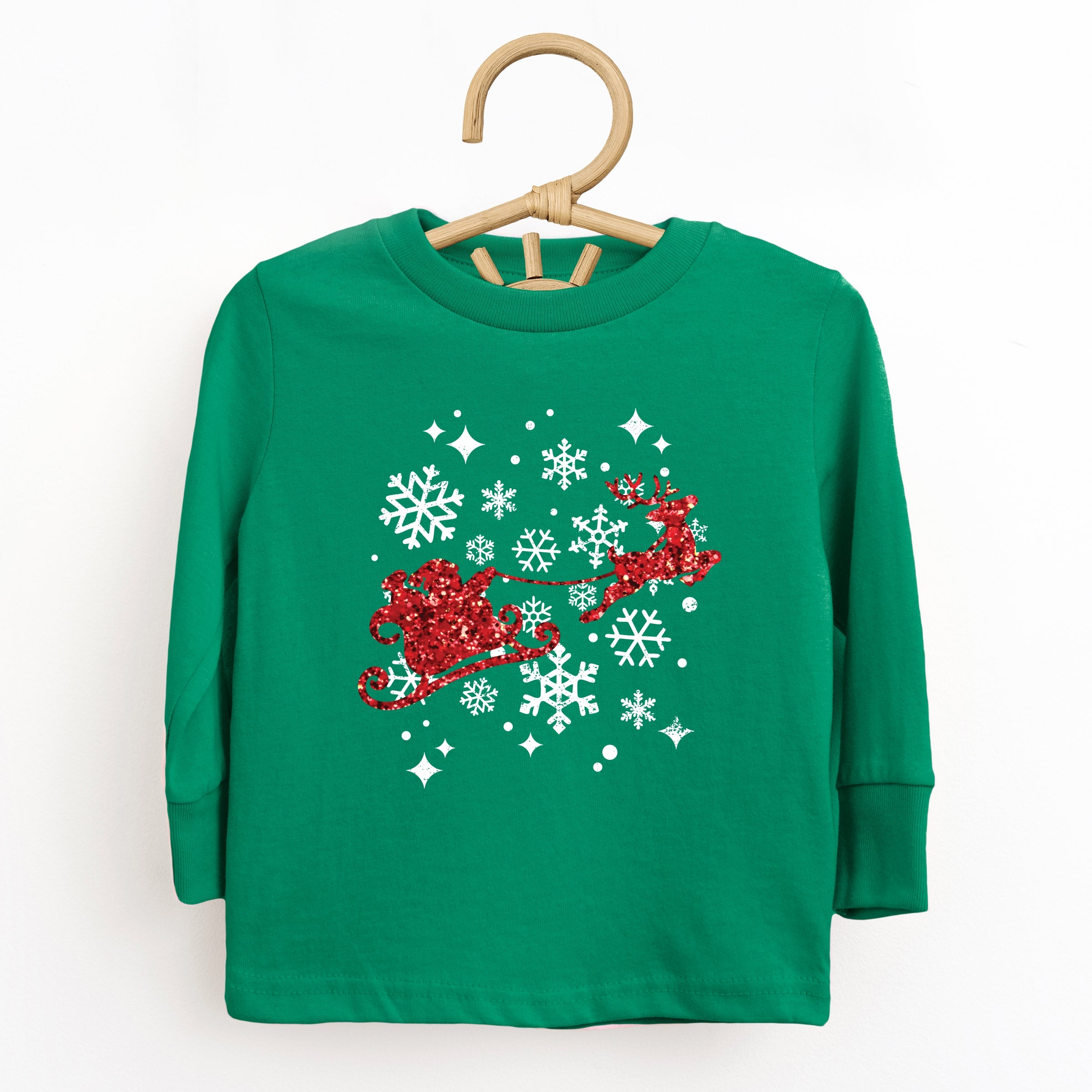 Santa Sleigh Glitter - Kids Youth Long Sleeve Tee and Kids Toddler Long Sleeve Tee