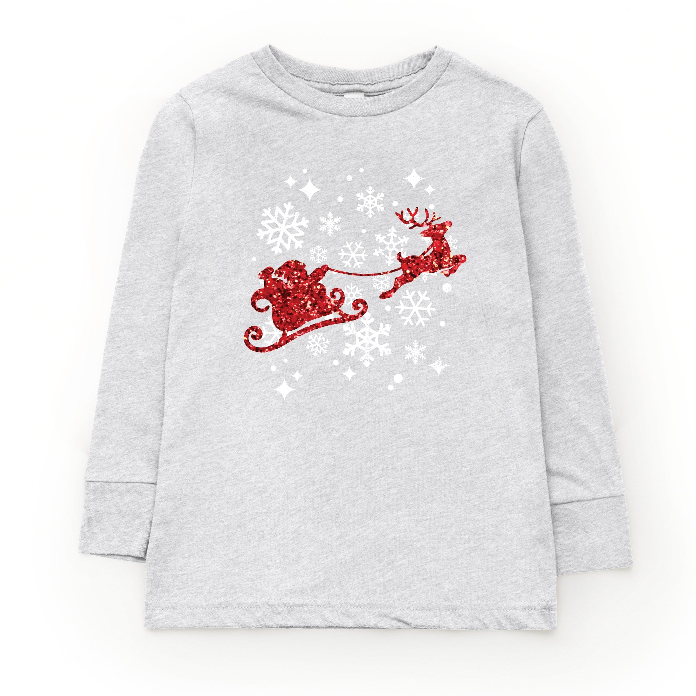 Santa Sleigh Glitter - Kids Youth Long Sleeve Tee and Kids Toddler Long Sleeve Tee