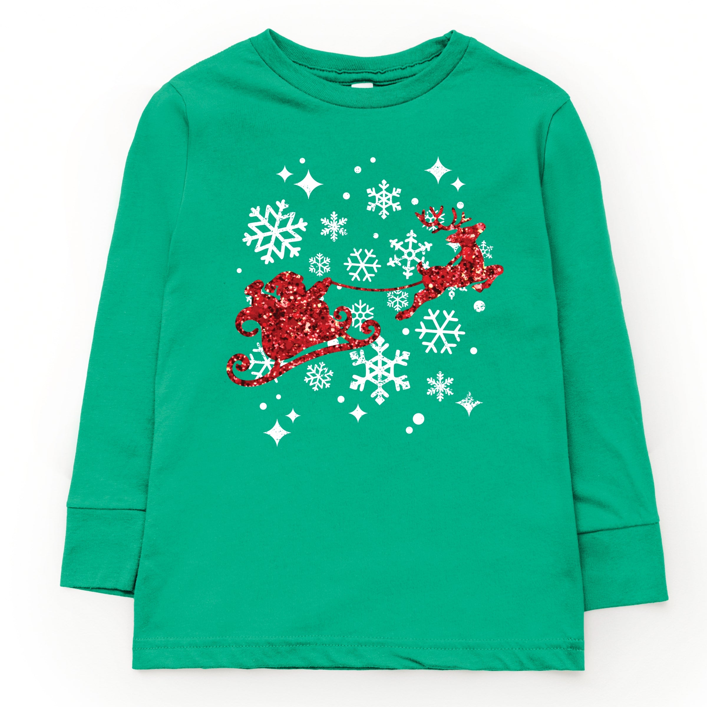 Santa Sleigh Glitter - Kids Youth Long Sleeve Tee and Kids Toddler Long Sleeve Tee