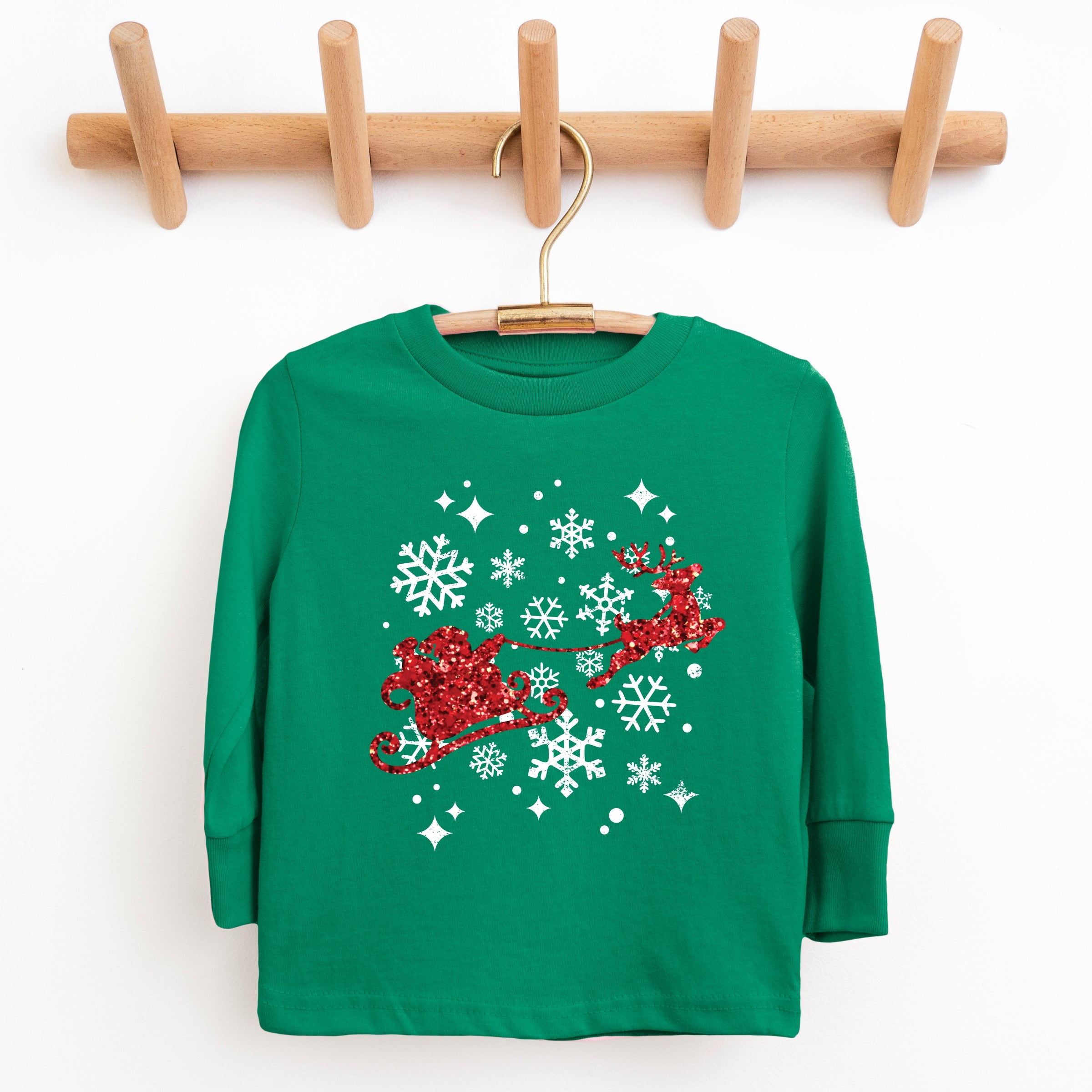 Santa Sleigh Glitter - Kids Youth Long Sleeve Tee and Kids Toddler Long Sleeve Tee
