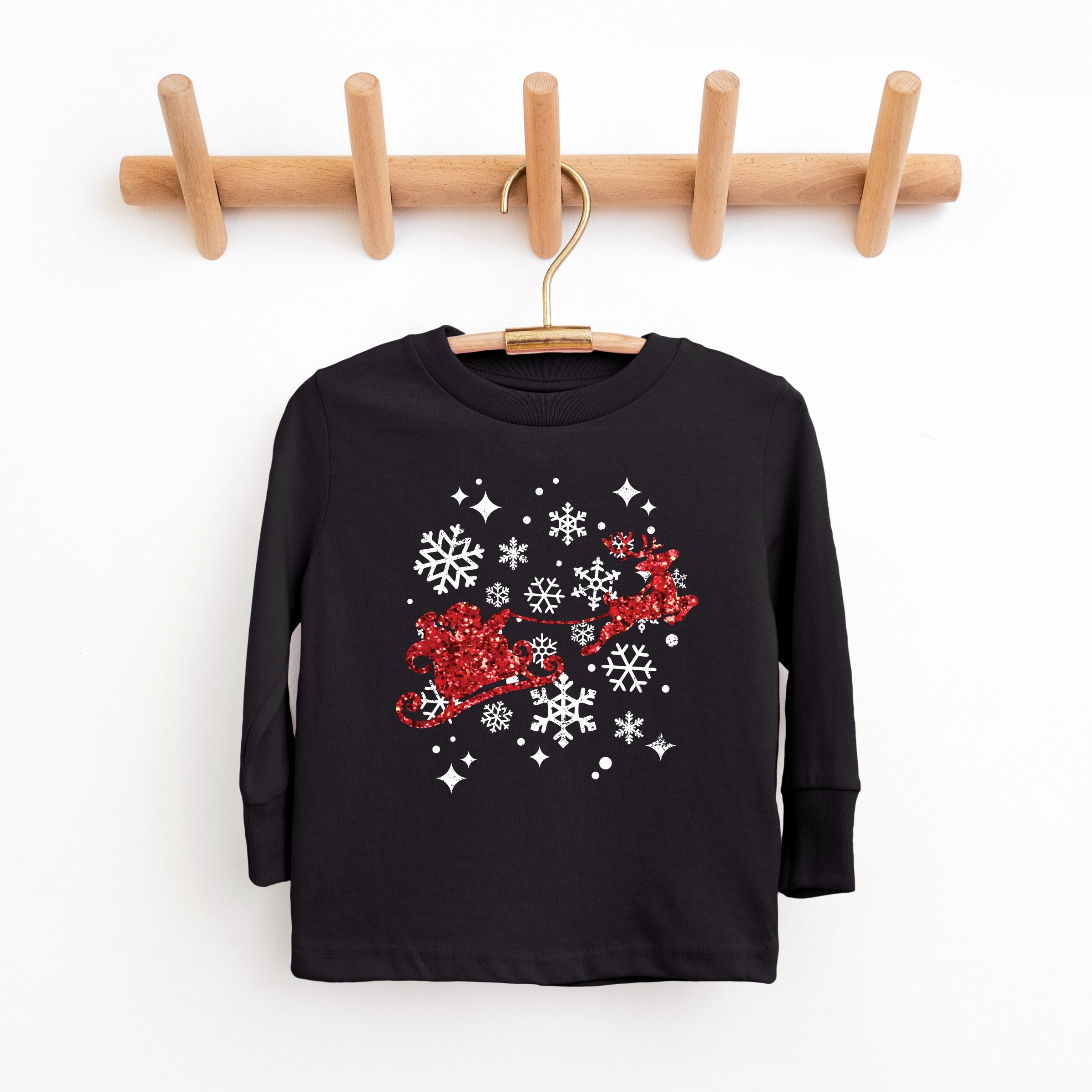 Santa Sleigh Glitter - Kids Youth Long Sleeve Tee and Kids Toddler Long Sleeve Tee