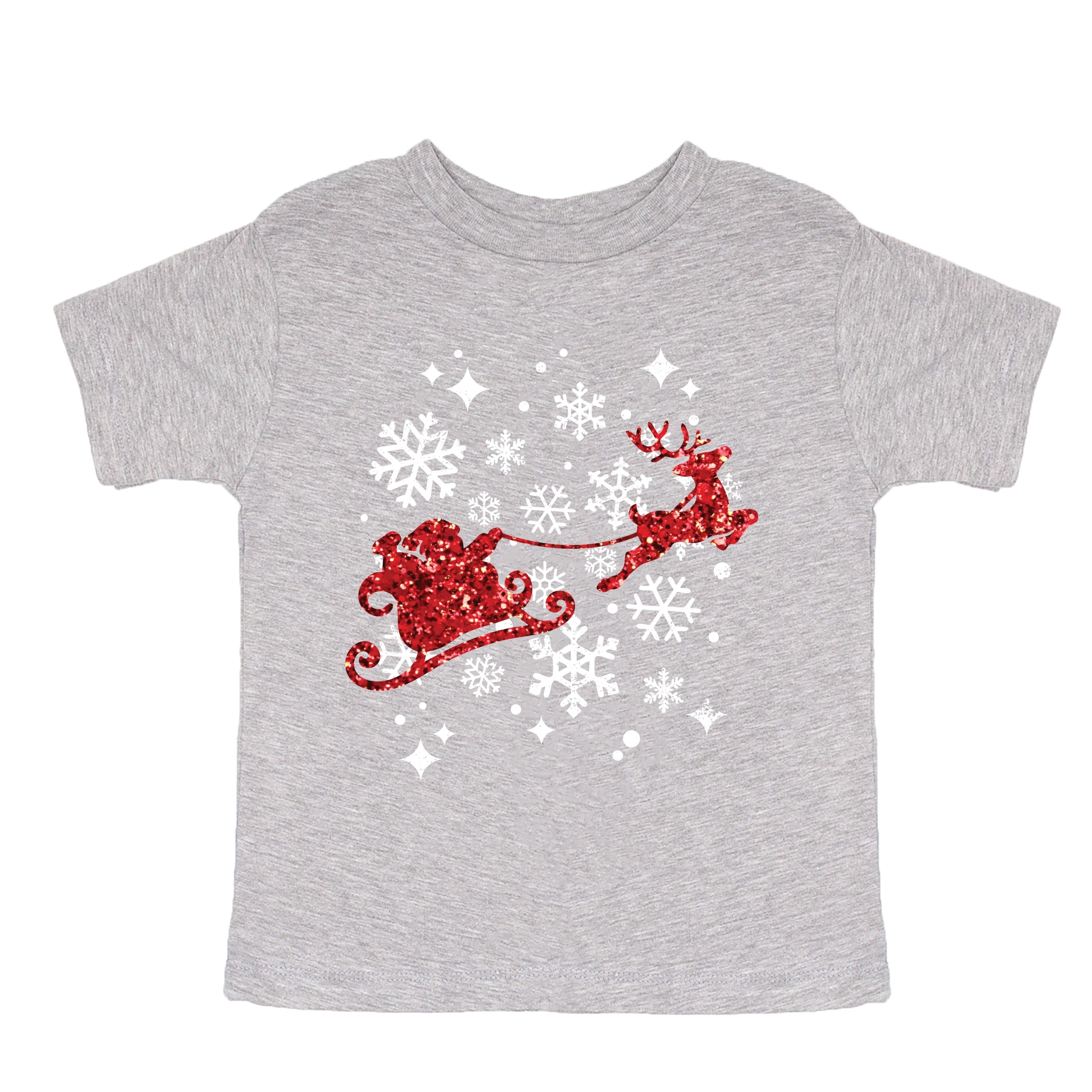 Santa Sleigh Glitter - Toddler Short Sleeve Tee and Kids Youth Short Sleeve Tee