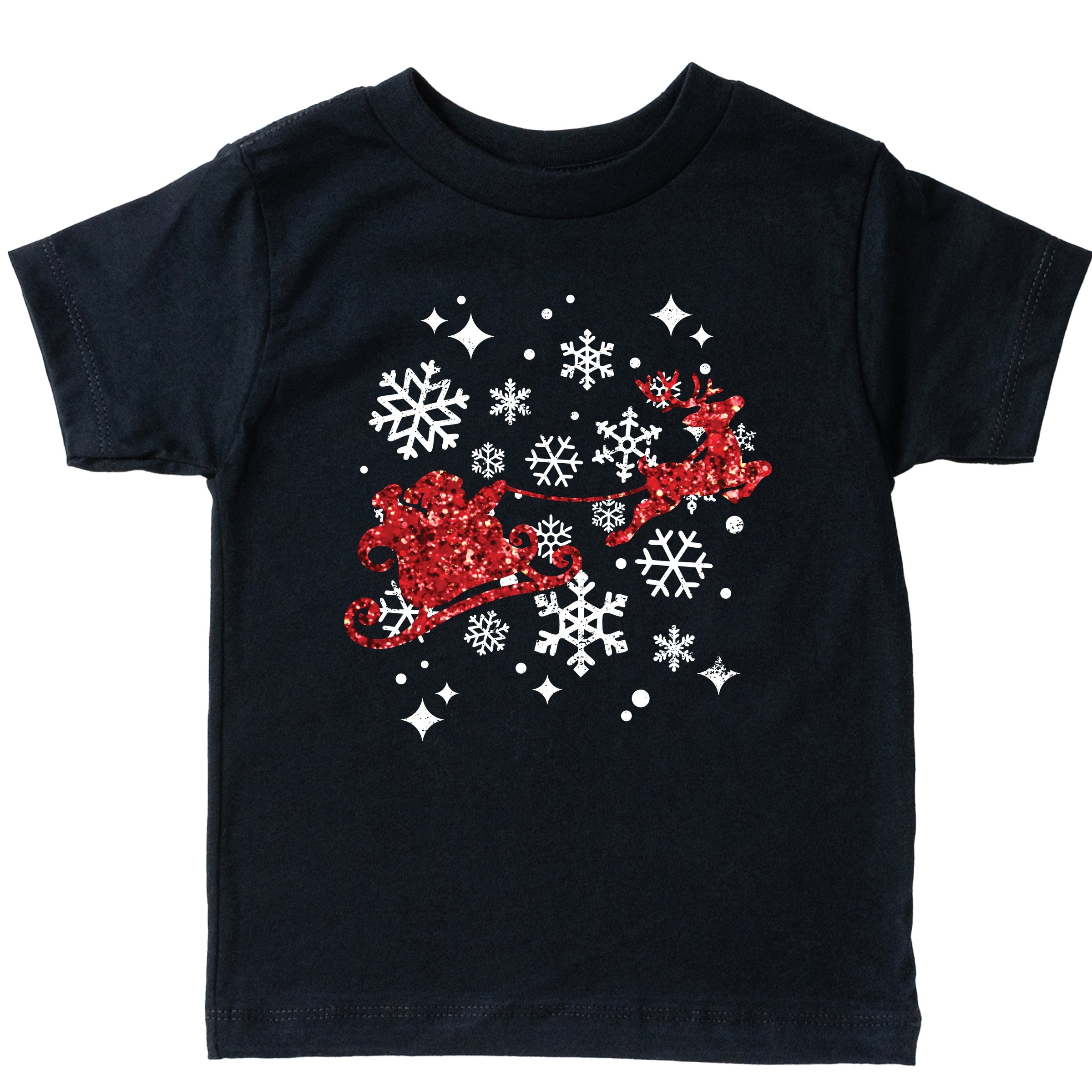 Santa Sleigh Glitter - Toddler Short Sleeve Tee and Kids Youth Short Sleeve Tee