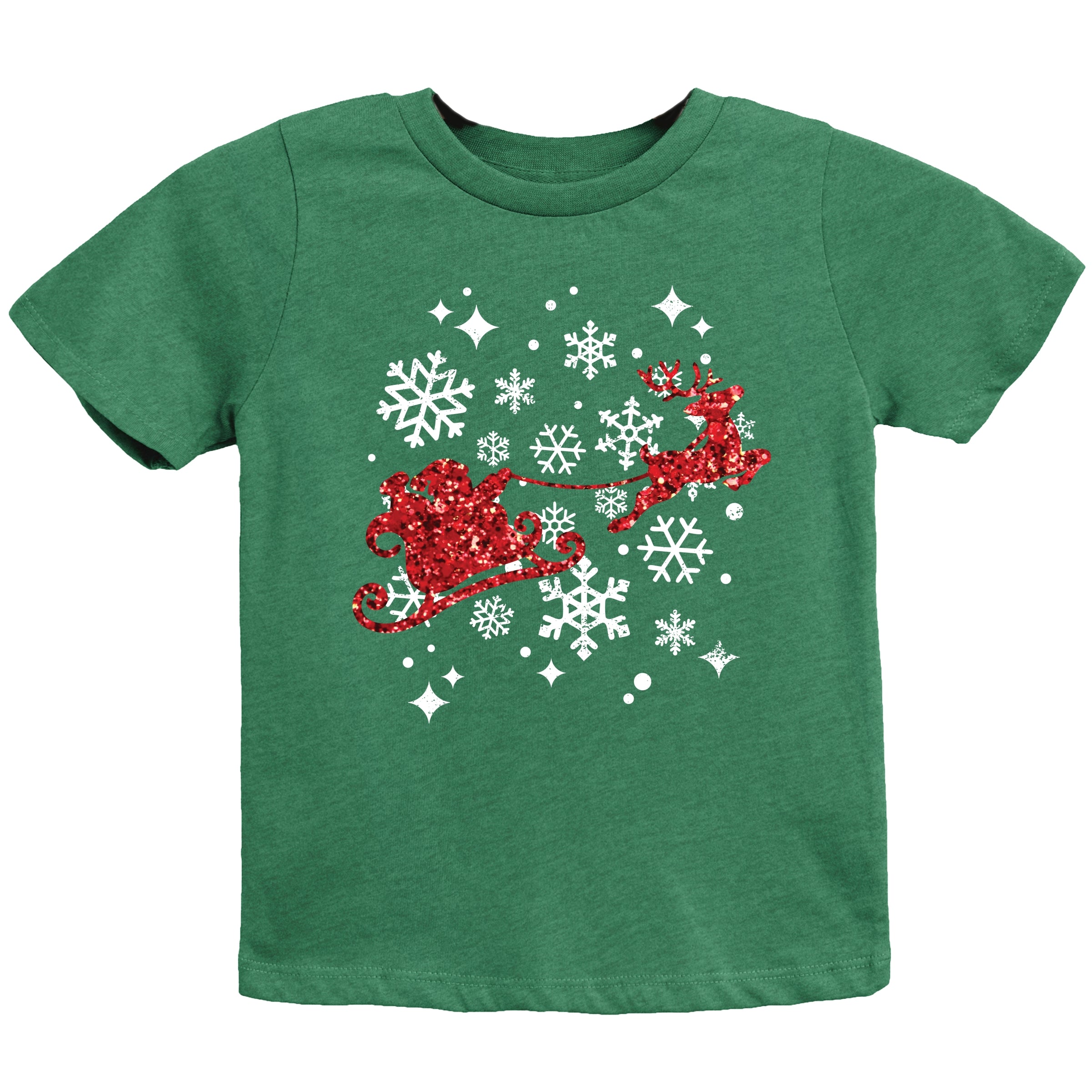 Santa Sleigh Glitter - Toddler Short Sleeve Tee and Kids Youth Short Sleeve Tee