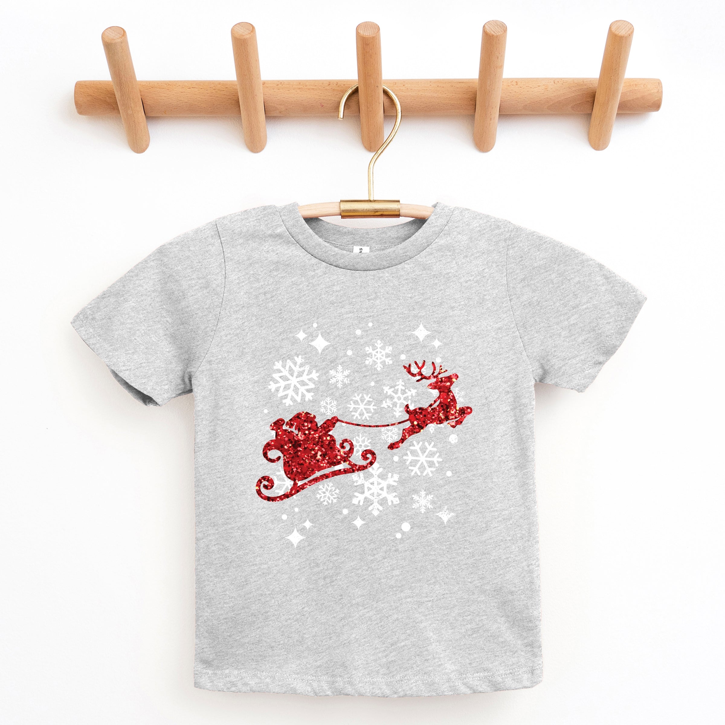 Santa Sleigh Glitter - Toddler Short Sleeve Tee and Kids Youth Short Sleeve Tee