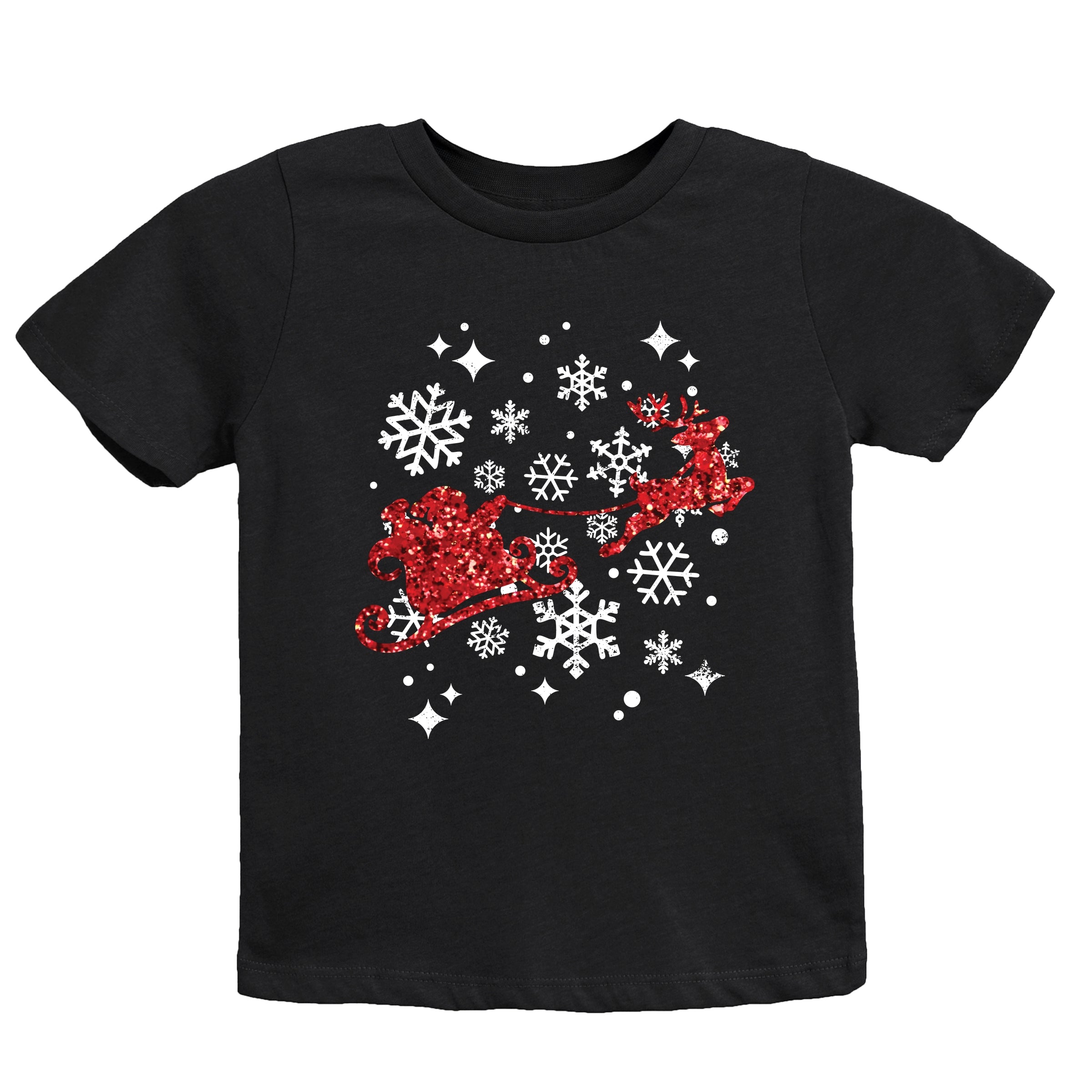 Santa Sleigh Glitter - Toddler Short Sleeve Tee and Kids Youth Short Sleeve Tee