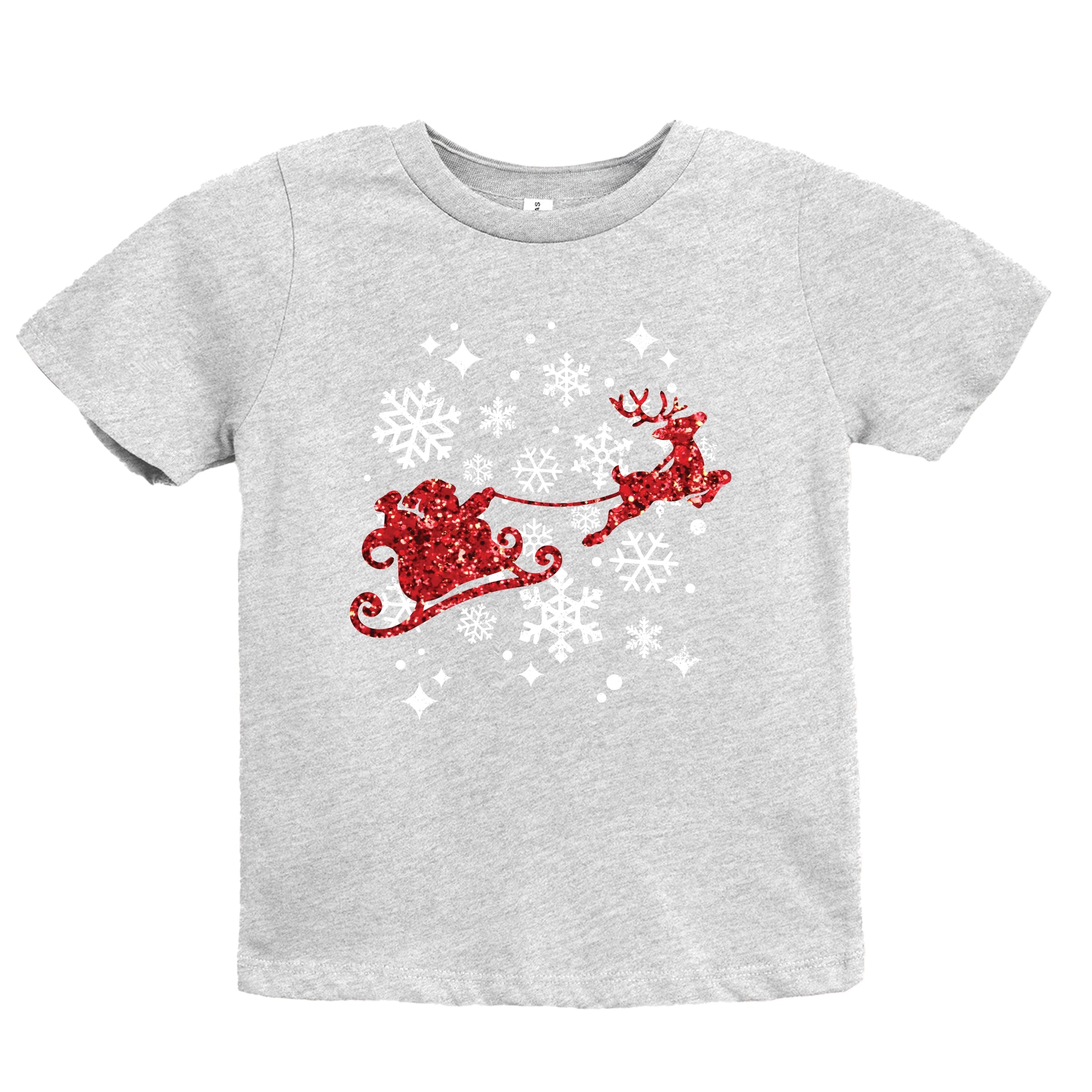 Santa Sleigh Glitter - Toddler Short Sleeve Tee and Kids Youth Short Sleeve Tee