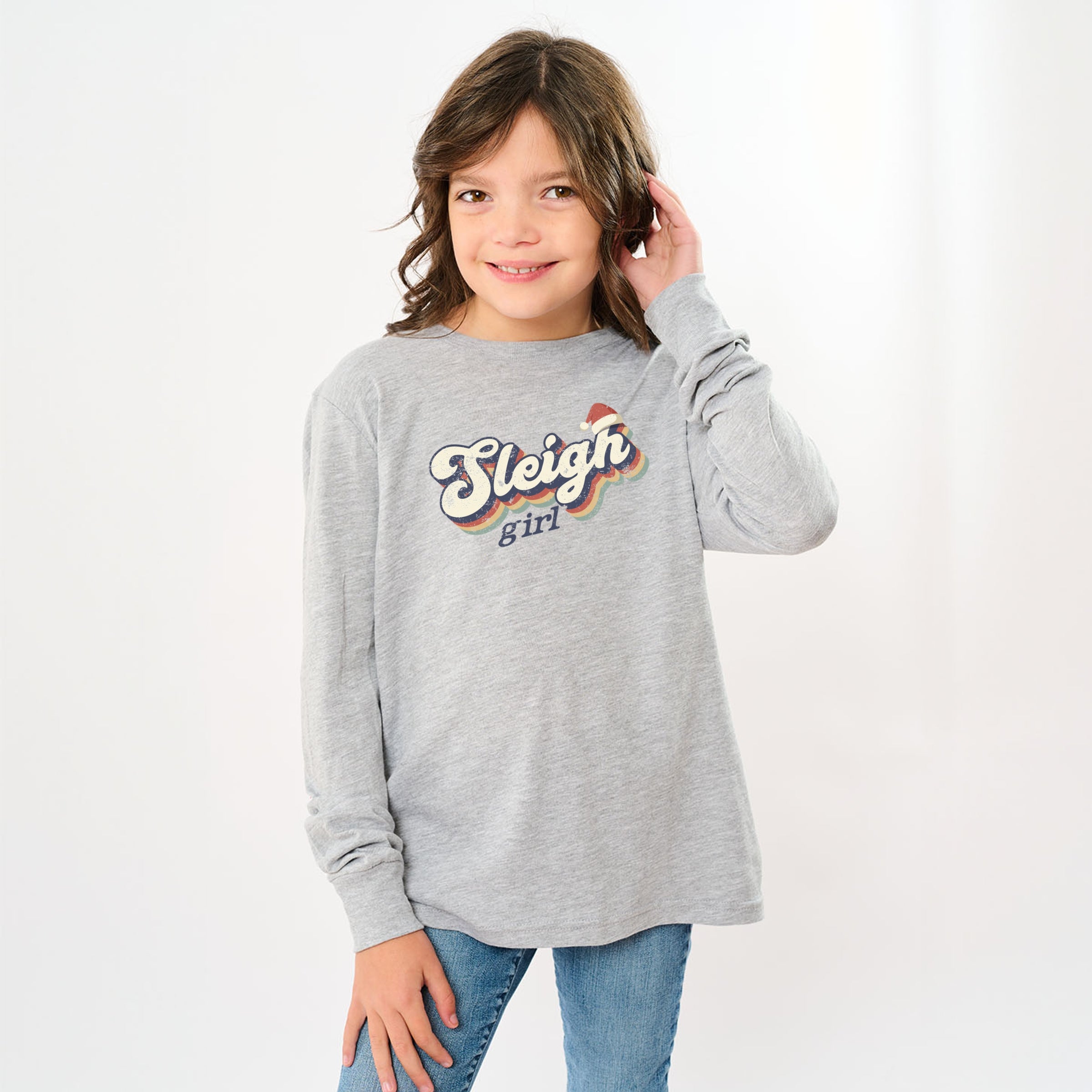 Sleigh Girl Retro Distressed - Youth Long Sleeve Graphic T-Shirt
