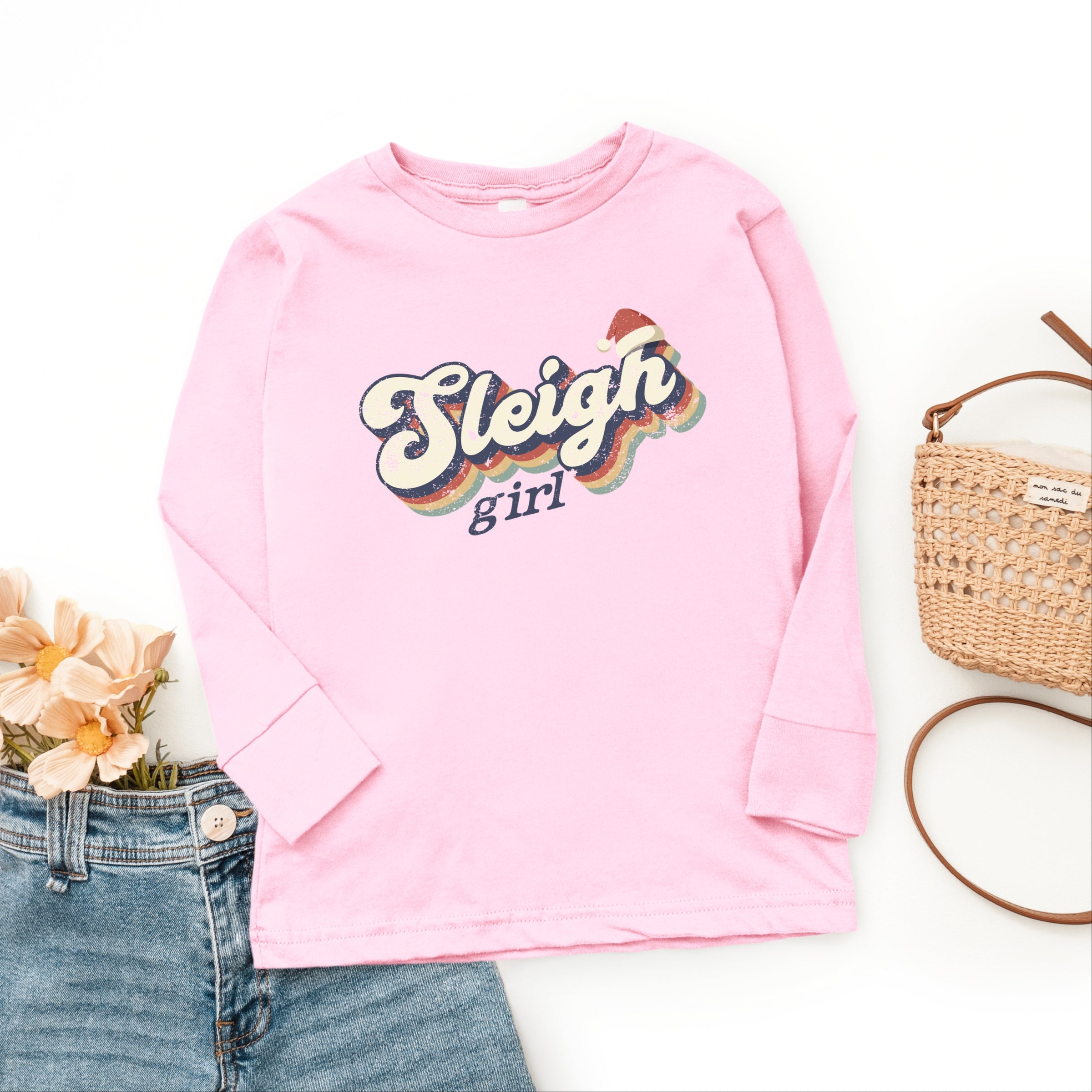 Sleigh Girl Retro Distressed - Youth Long Sleeve Graphic T-Shirt