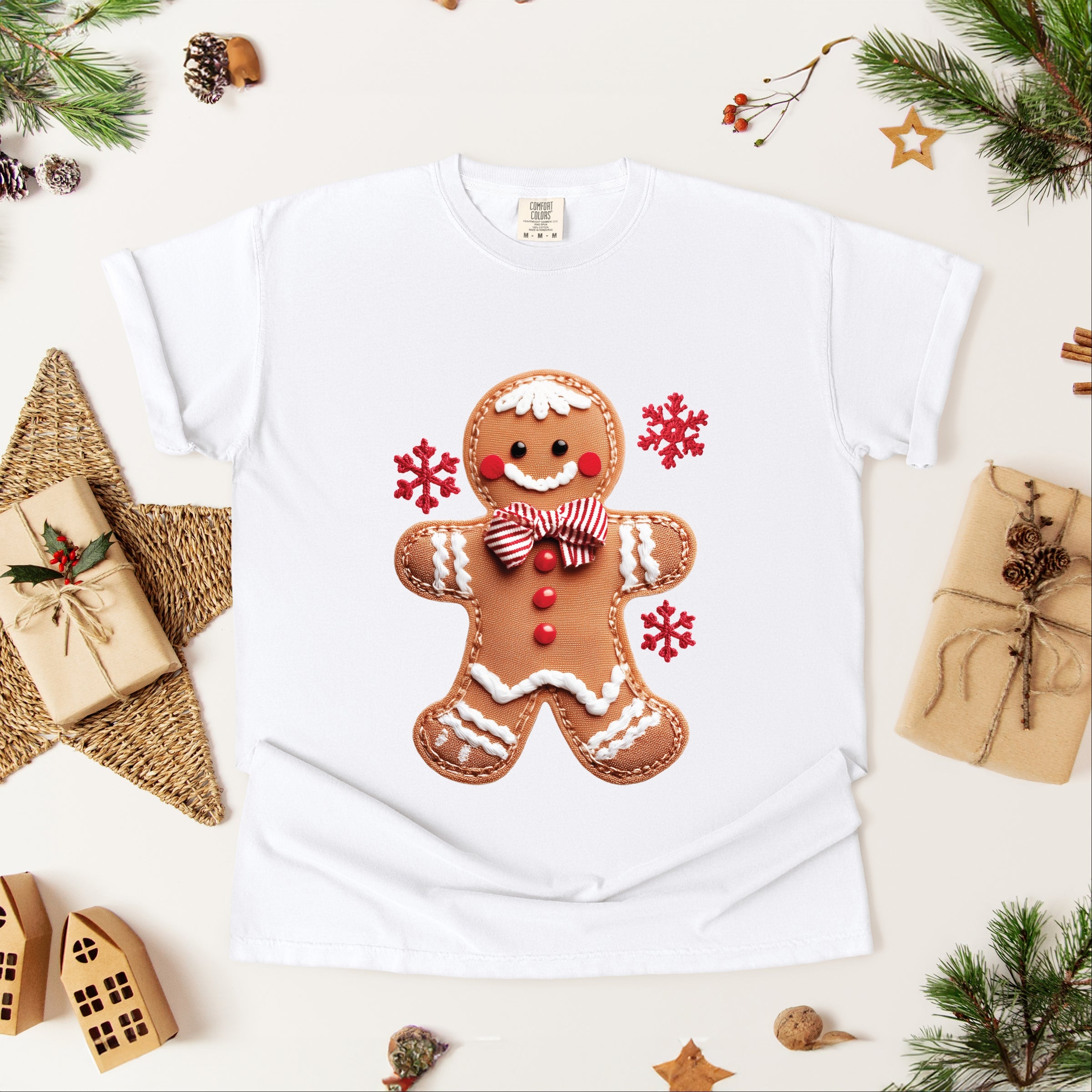 Gingerbread Patchwork Print - Womens Garment Dyed Tee