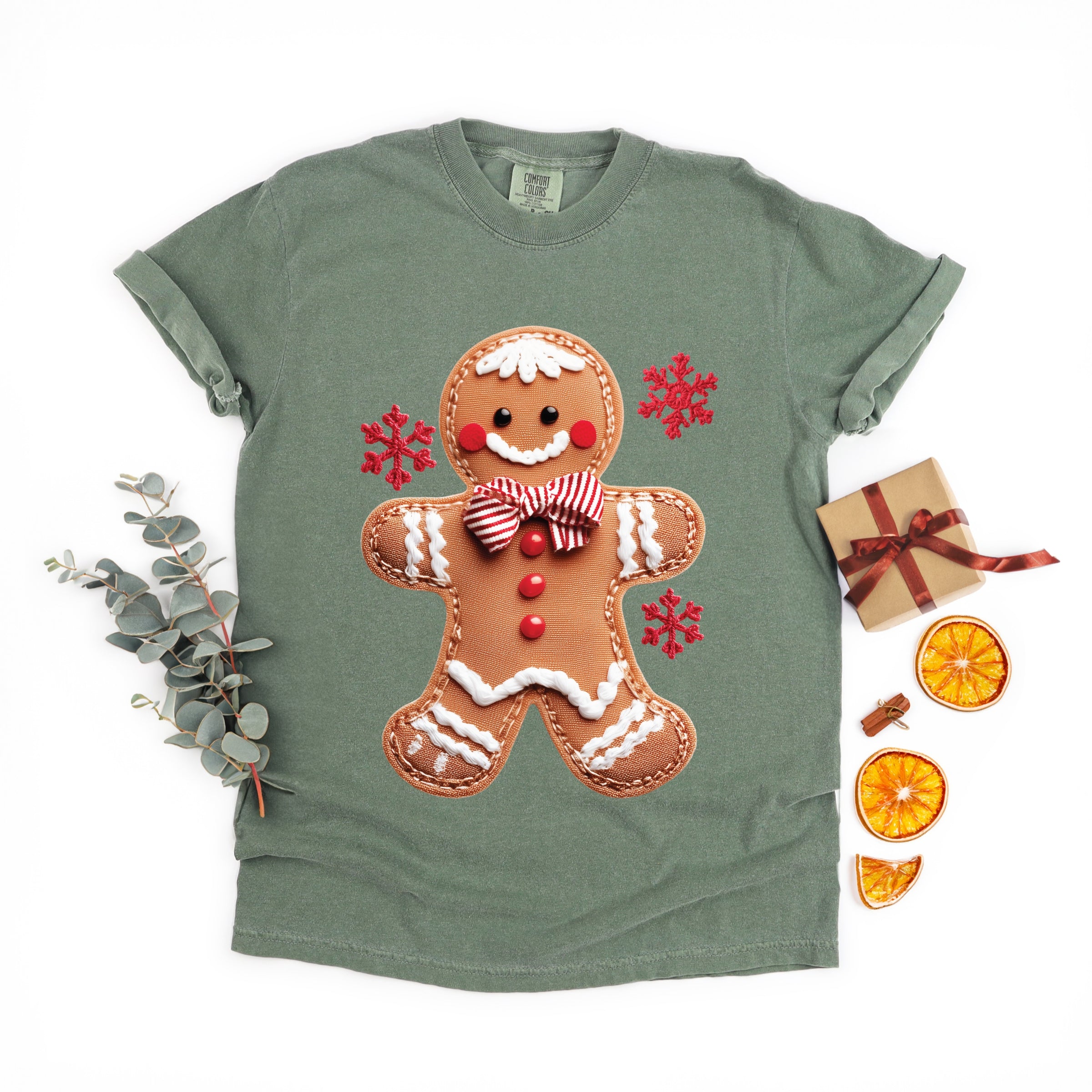 Gingerbread Patchwork Print - Womens Garment Dyed Tee