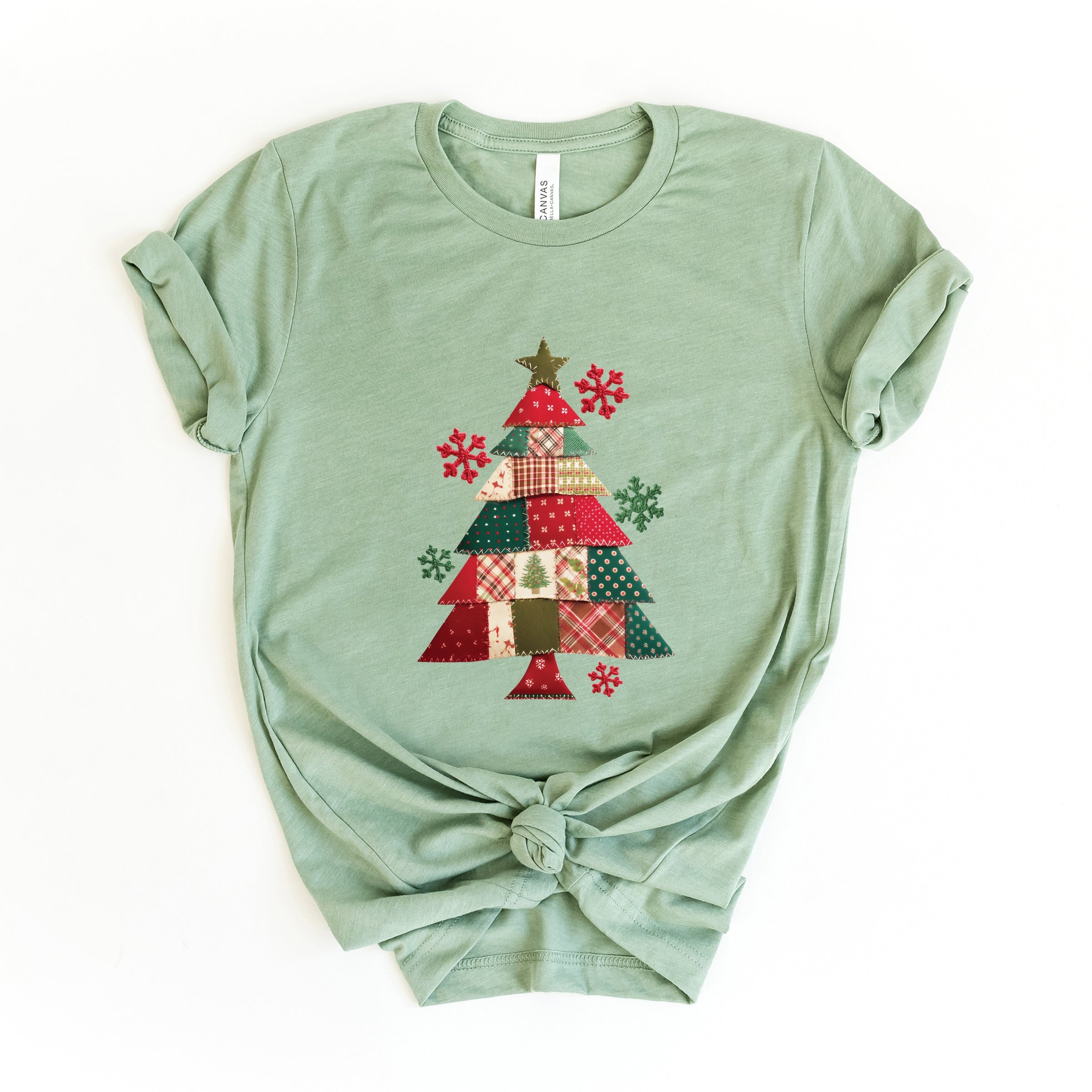 Christmas Tree Patchwork Print - Women's Short Sleeve Graphic T-Shirt