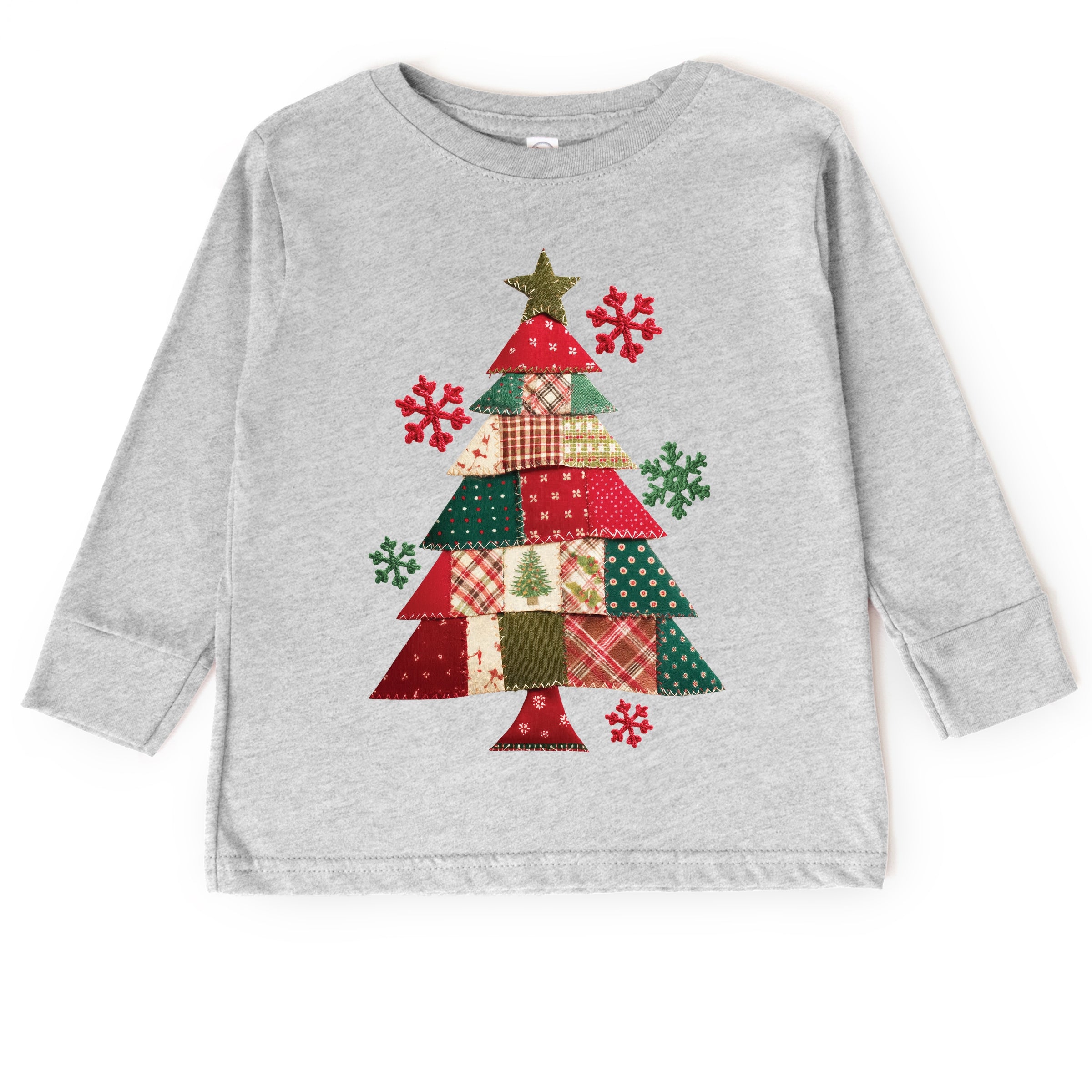 Christmas Tree Patchwork Print - Toddler Long Sleeve Graphic Tee