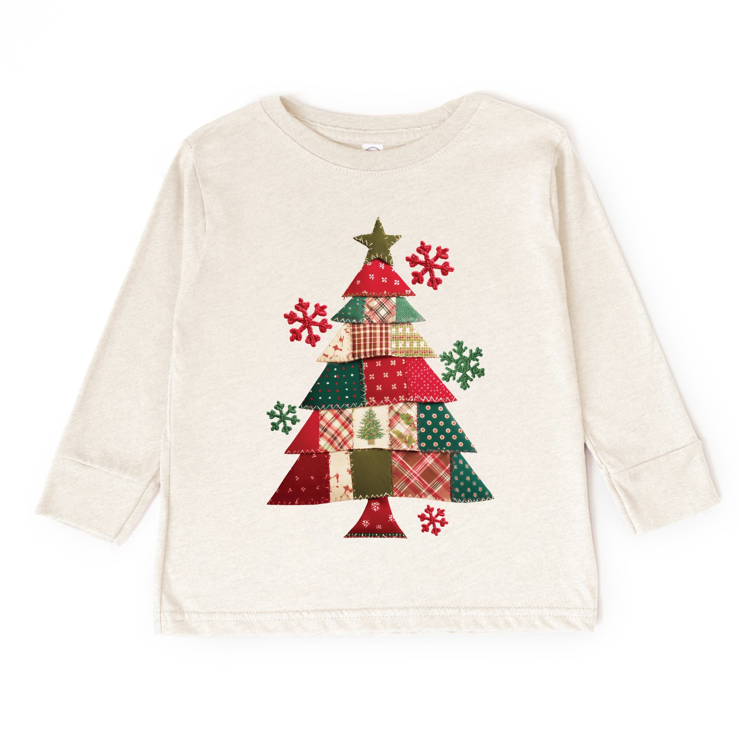 Christmas Tree Patchwork Print - Toddler Long Sleeve Graphic Tee