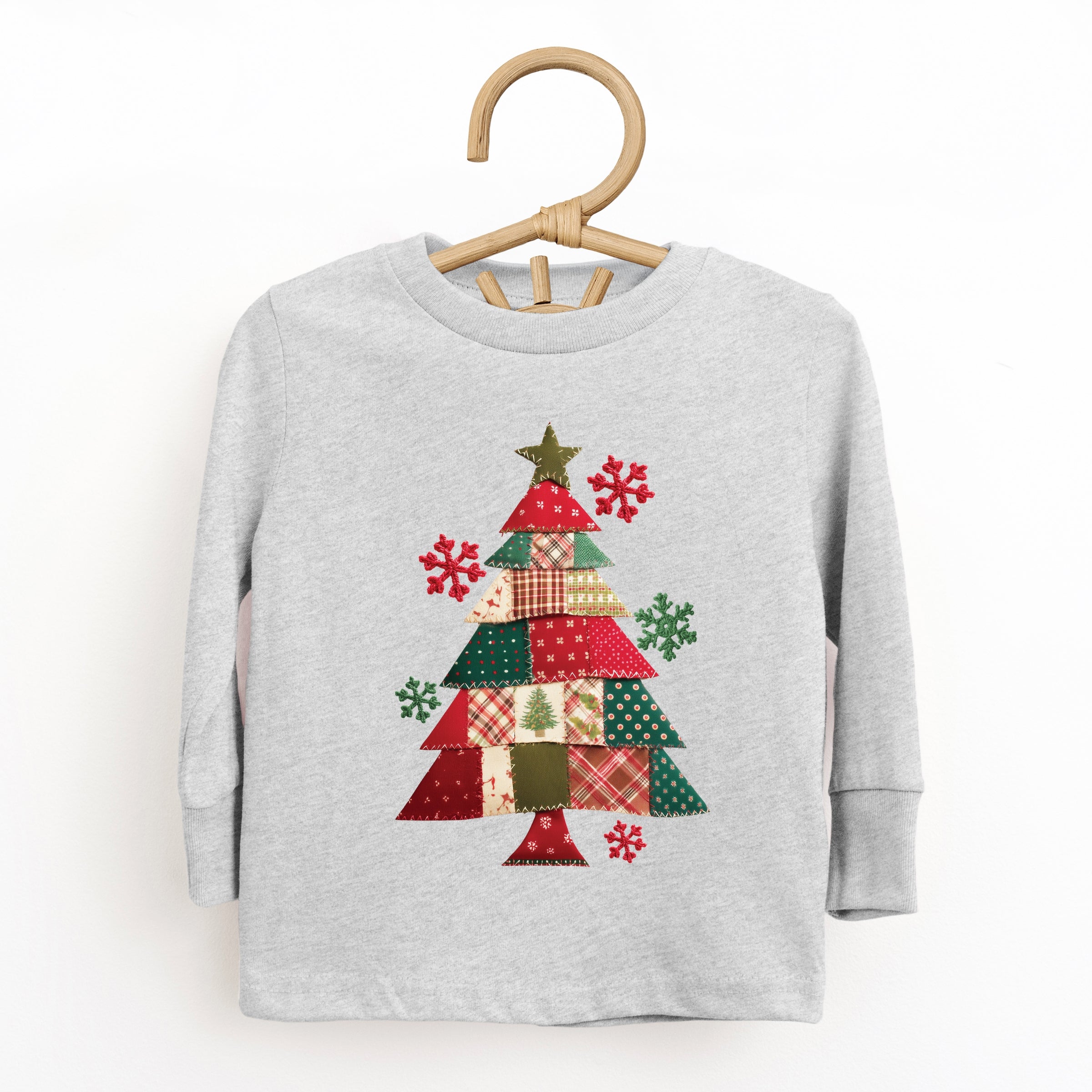 Christmas Tree Patchwork Print - Toddler Long Sleeve Graphic Tee