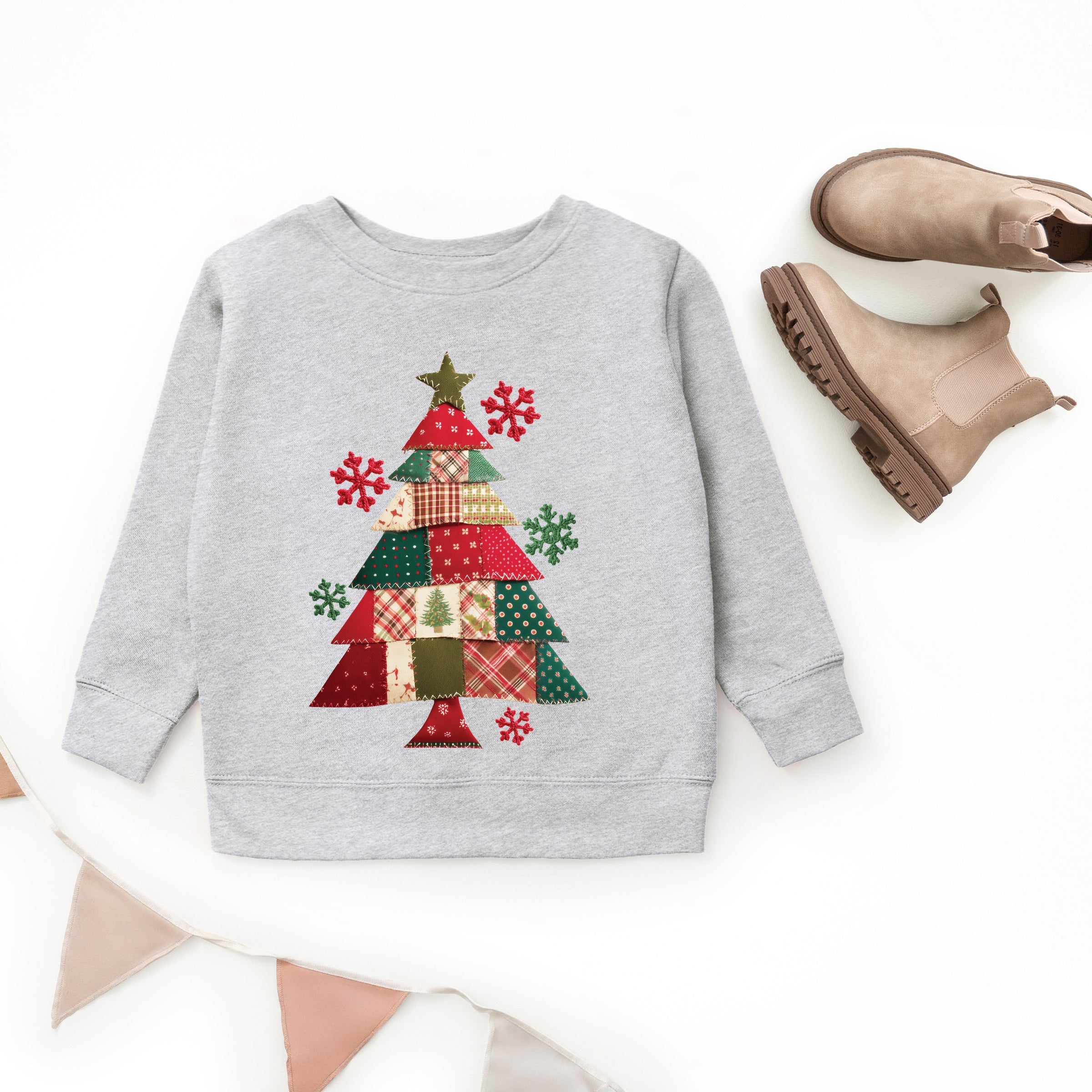 Christmas Tree Patchwork Print - Youth Graphic Sweatshirt