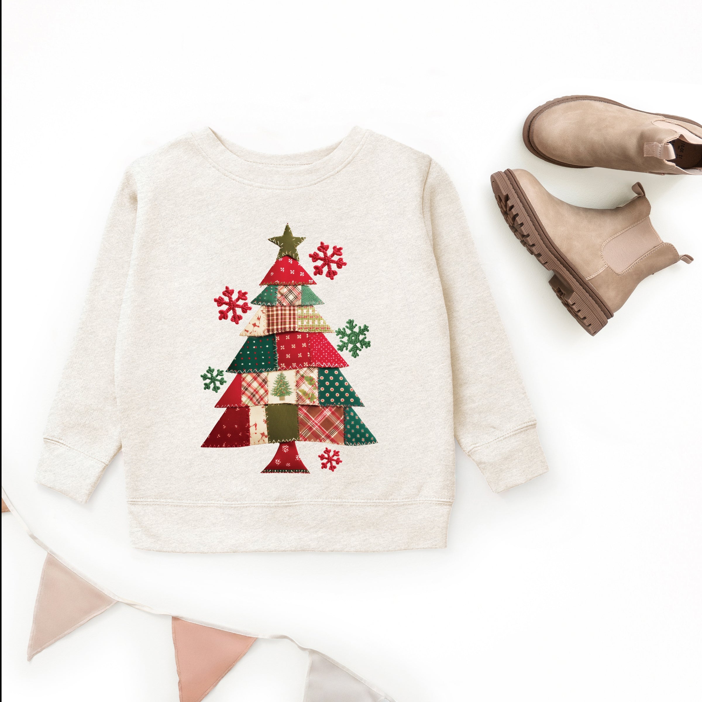 Christmas Tree Patchwork Print - Youth Graphic Sweatshirt