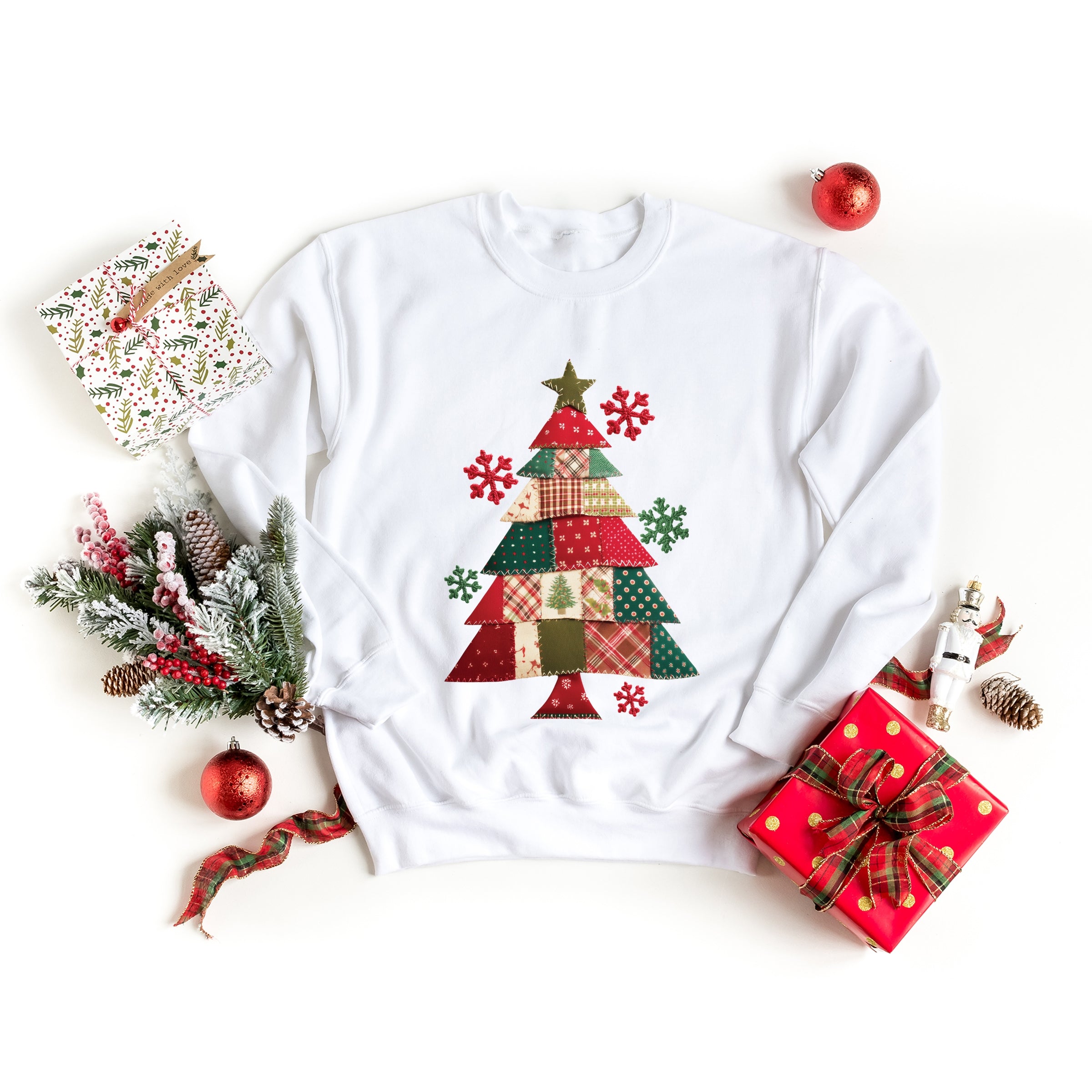 Christmas Tree Patchwork Print - Women's Graphic Sweatshirt