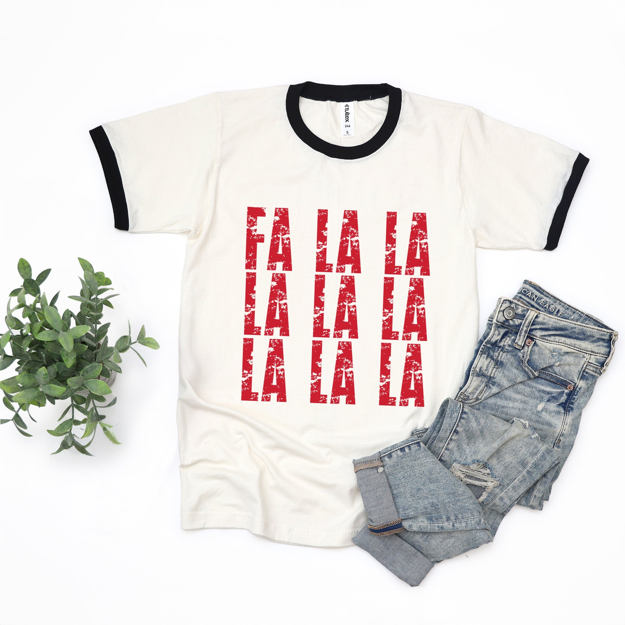 Fa La La Distressed - Women's Ringer Graphic T-Shirt