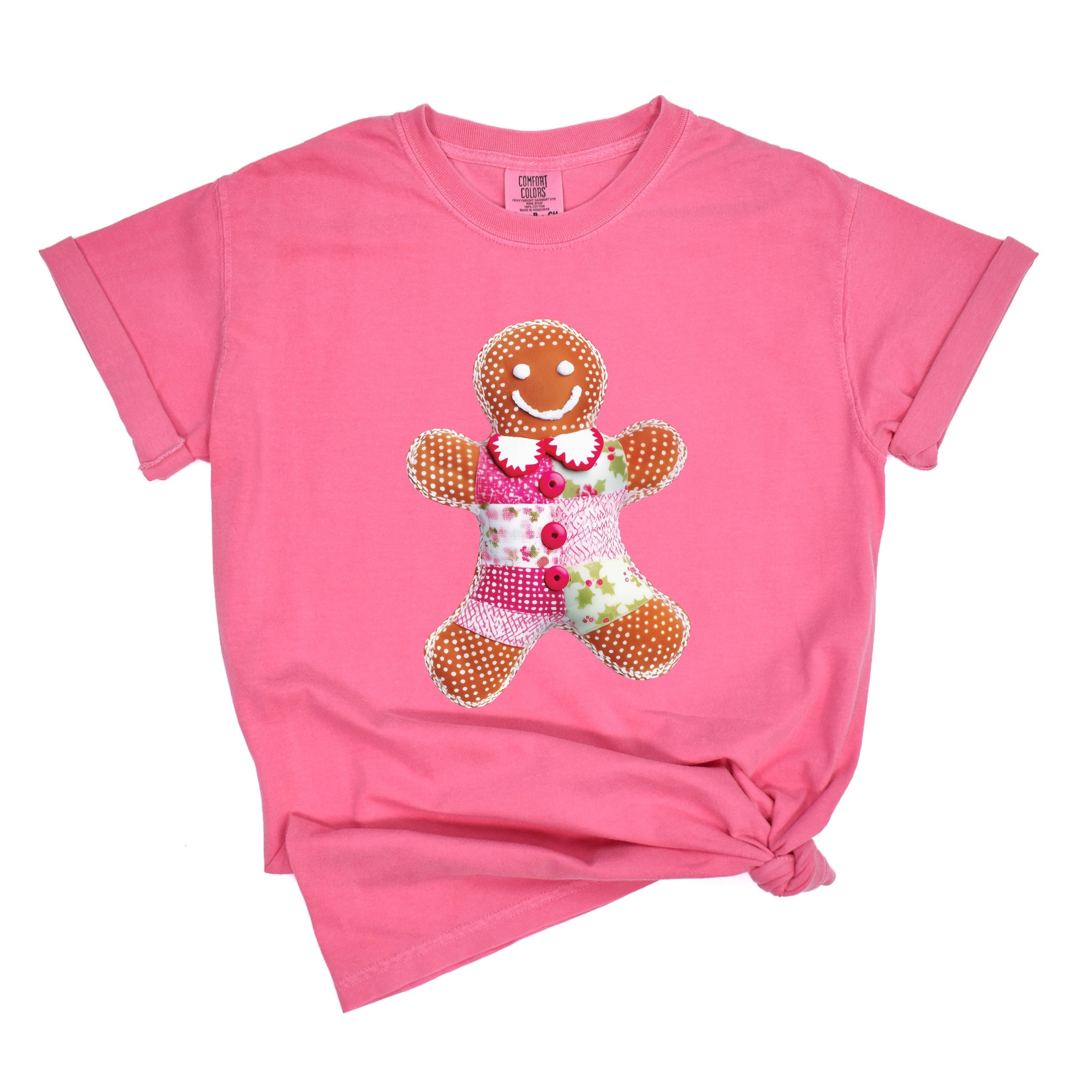 Gingerbread Polka Dot Patchwork Print - Women's Garment Dyed Graphic T-Shirt
