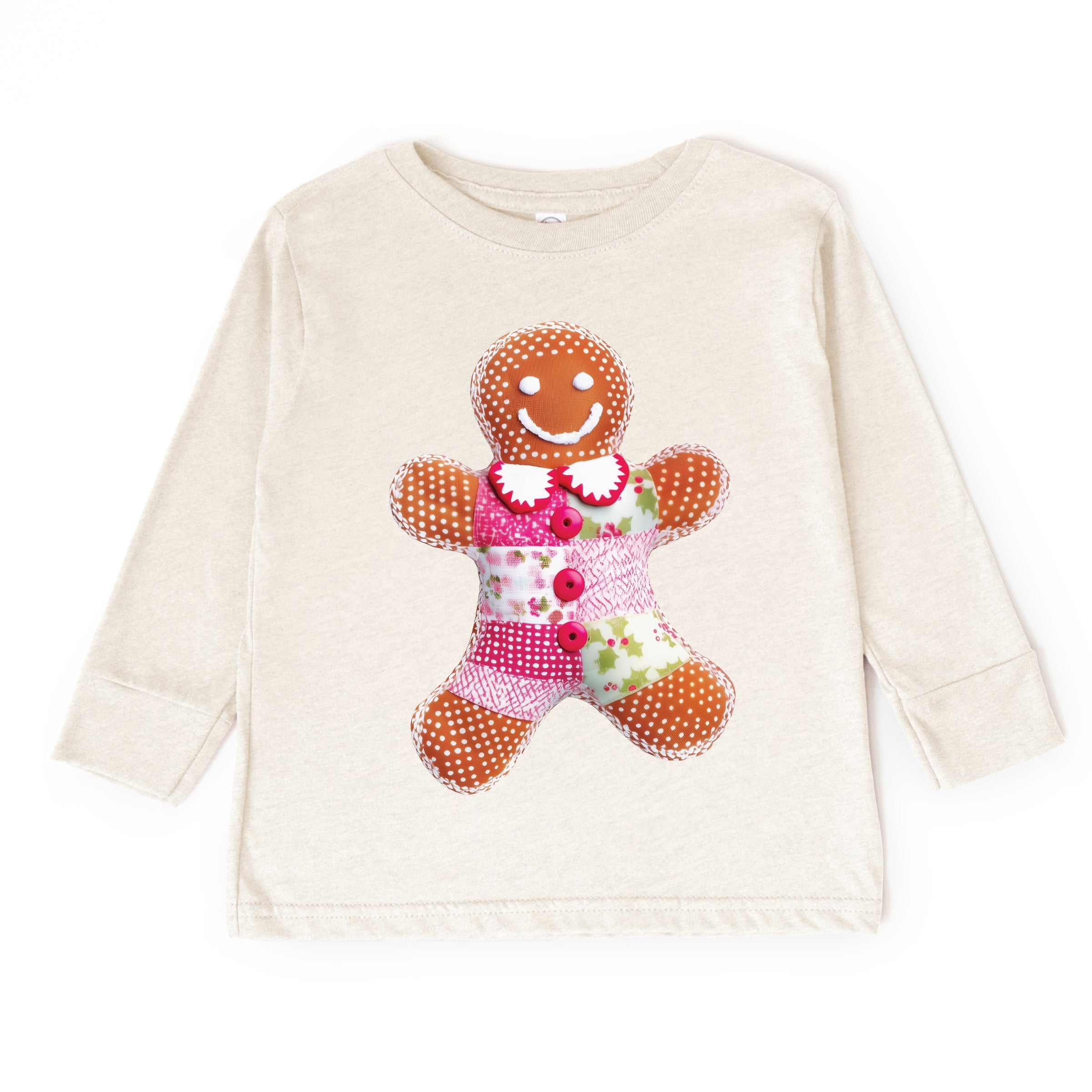 Gingerbread Polka Dot Patchwork Print - Toddler Long Sleeve Graphic Tee