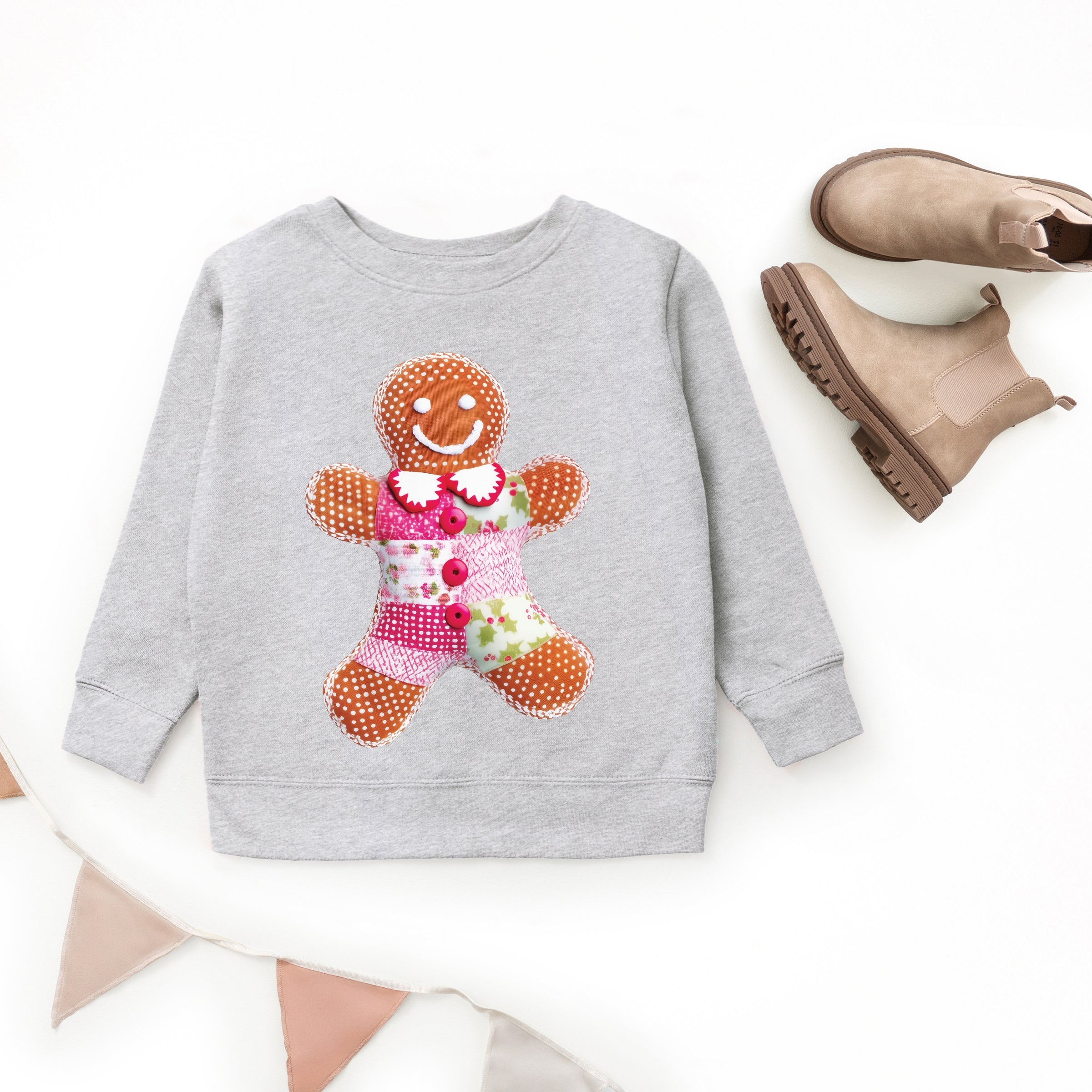 Gingerbread Polka Dot Patchwork Print - Youth Graphic Sweatshirt