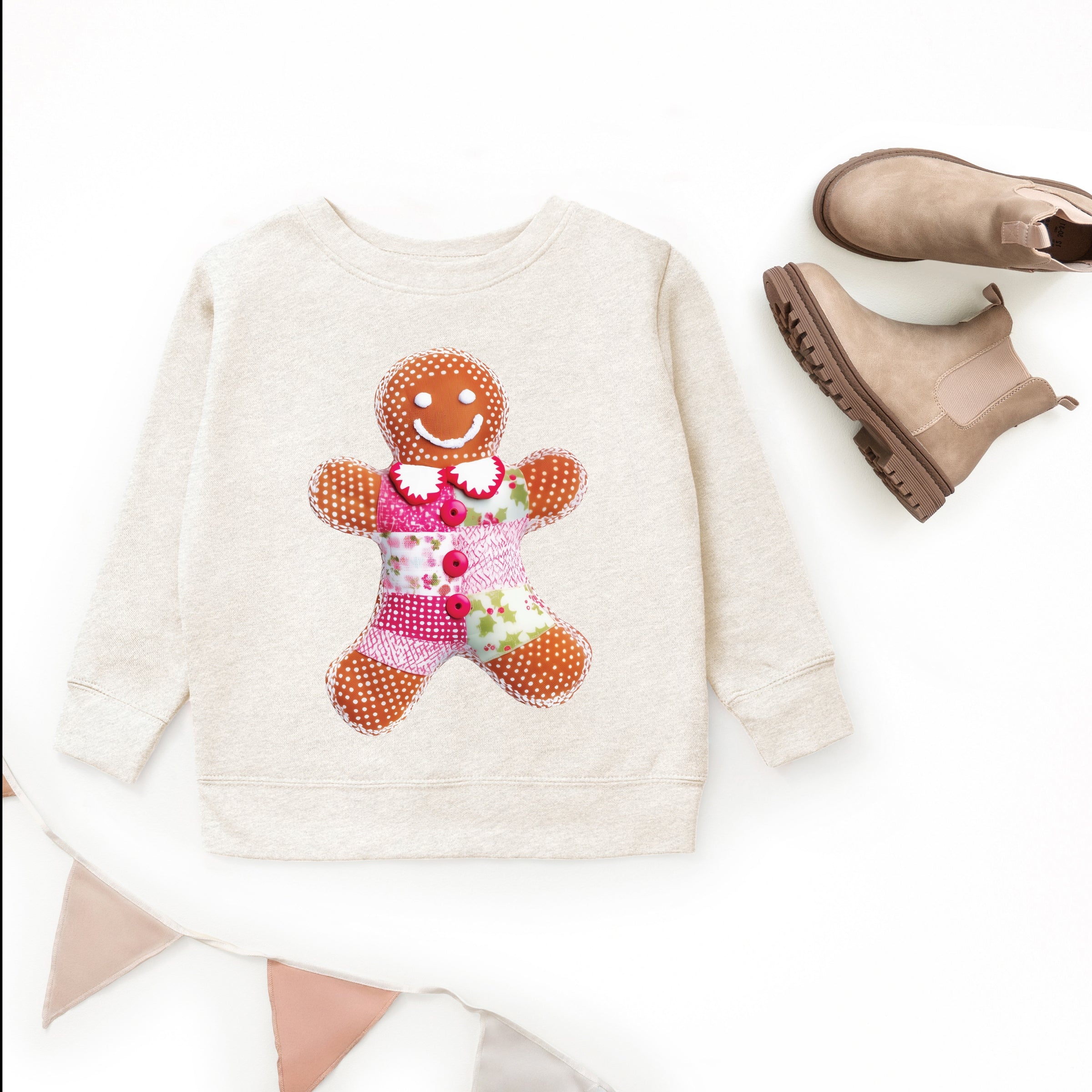 Gingerbread Polka Dot Patchwork Print - Youth Graphic Sweatshirt